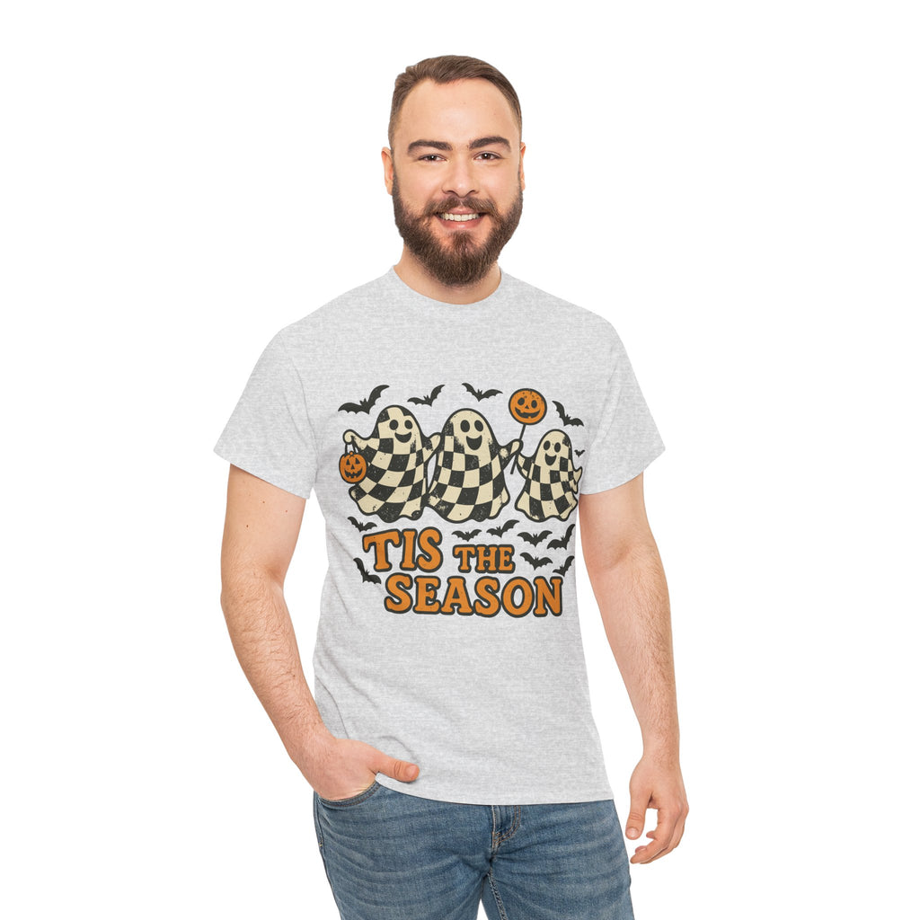 Halloween Ghosts Checker Pattern Unisex Cotton Tee