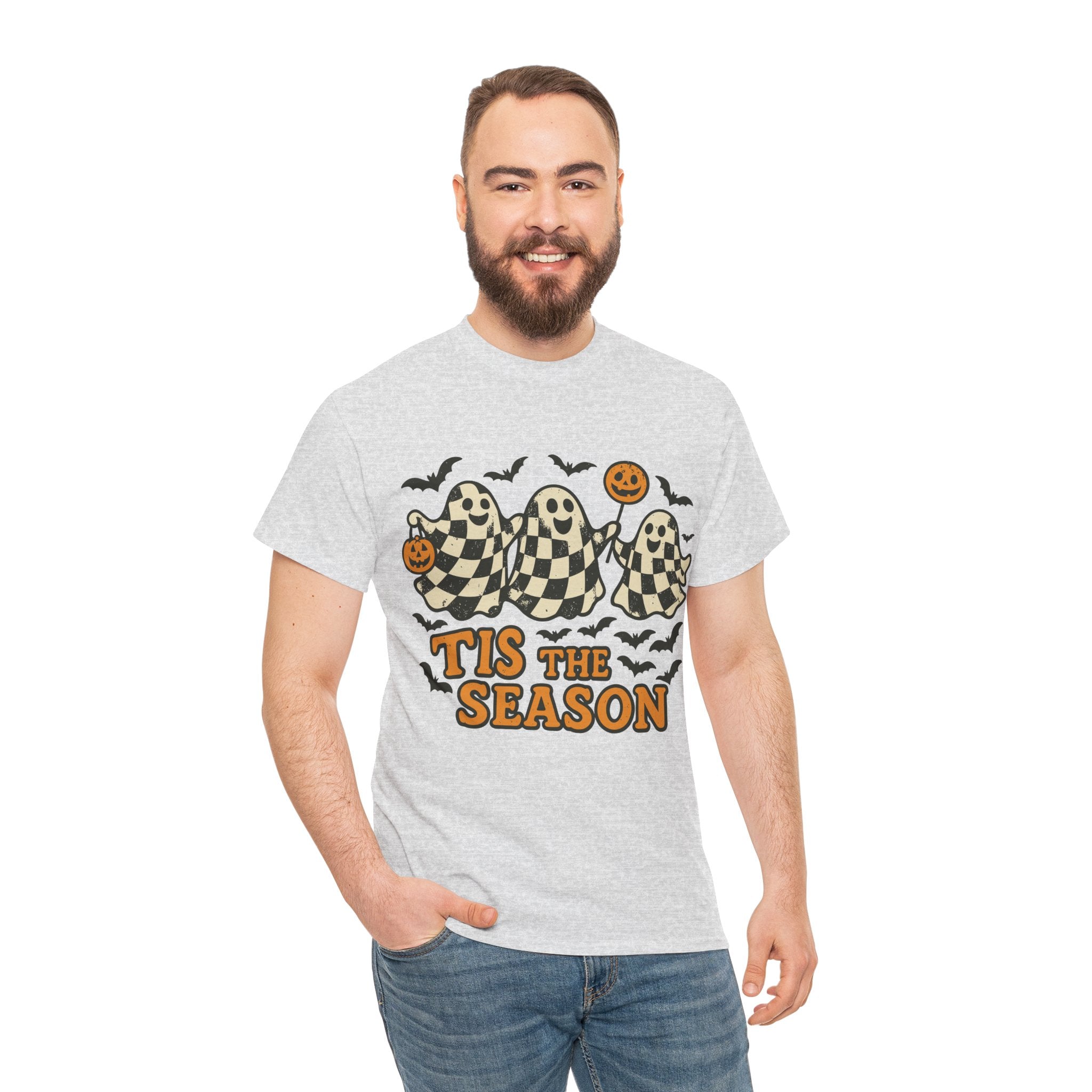 Halloween Ghosts Checker Pattern Unisex Cotton Tee