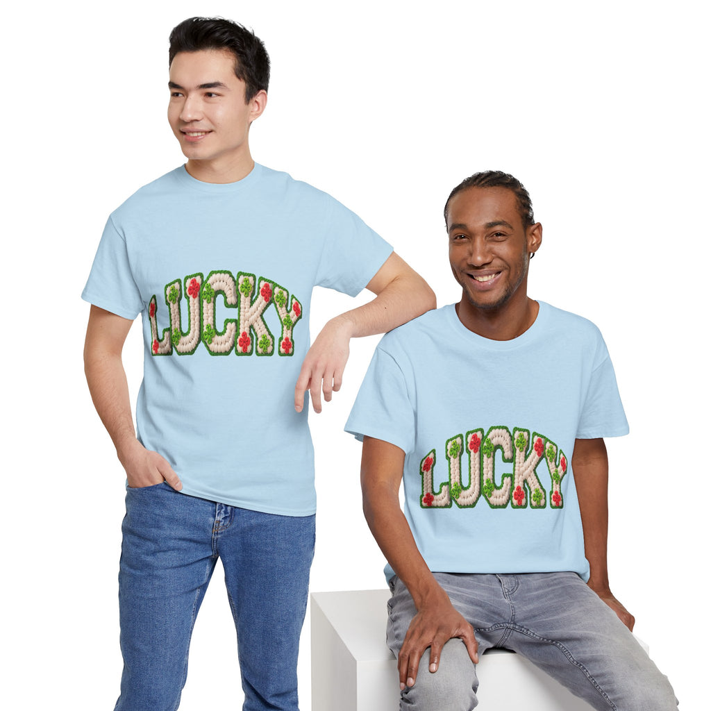 Lucky Crochet Clover T-Shirt — Faux-Yarn Embroidered St. Patrick’s Unisex Cotton Tee