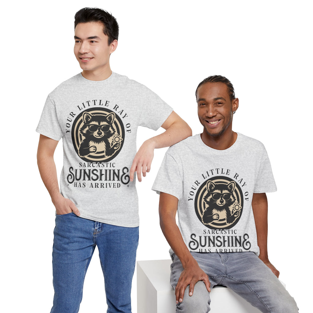 Cool Raccoon Sunglasses T-Shirt — Raccoon Holding Sun Graphic Unisex Cotton Tee