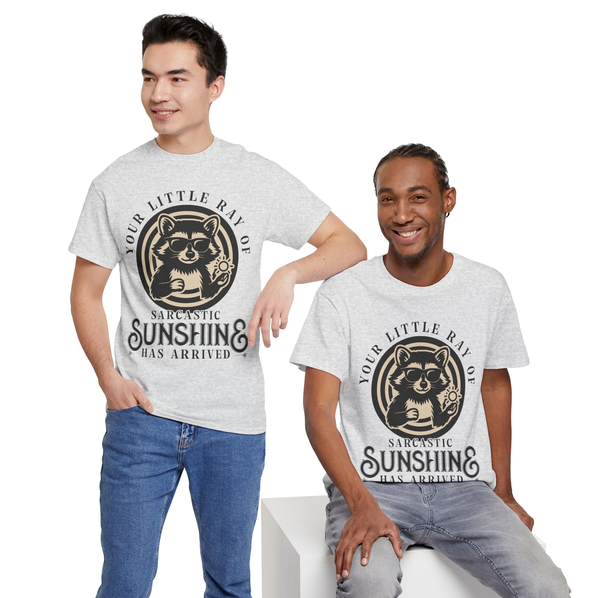 Cool Raccoon Sunglasses T-Shirt — Raccoon Holding Sun Graphic Unisex Cotton Tee