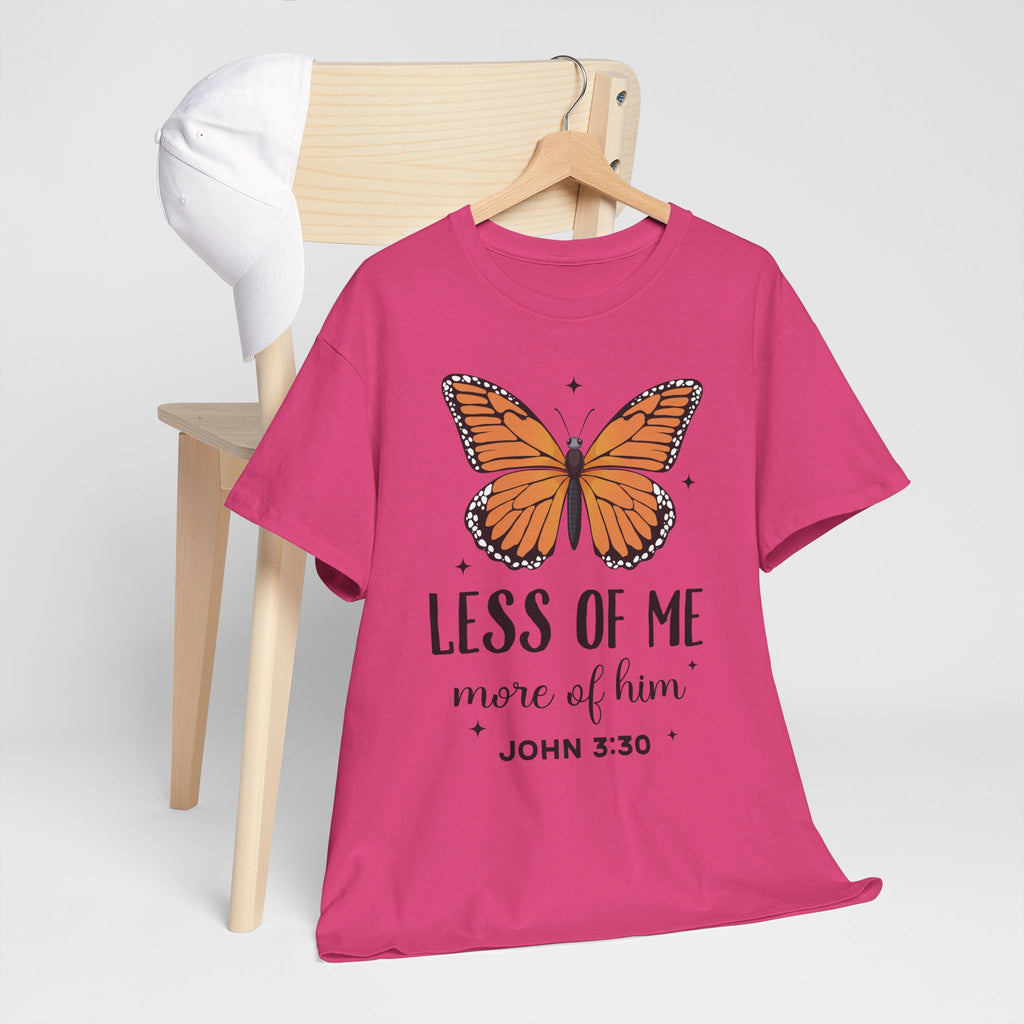 Monarch Butterfly Tee — "Less of Me, More of Him" Christian Unisex cotton T‑Shirt