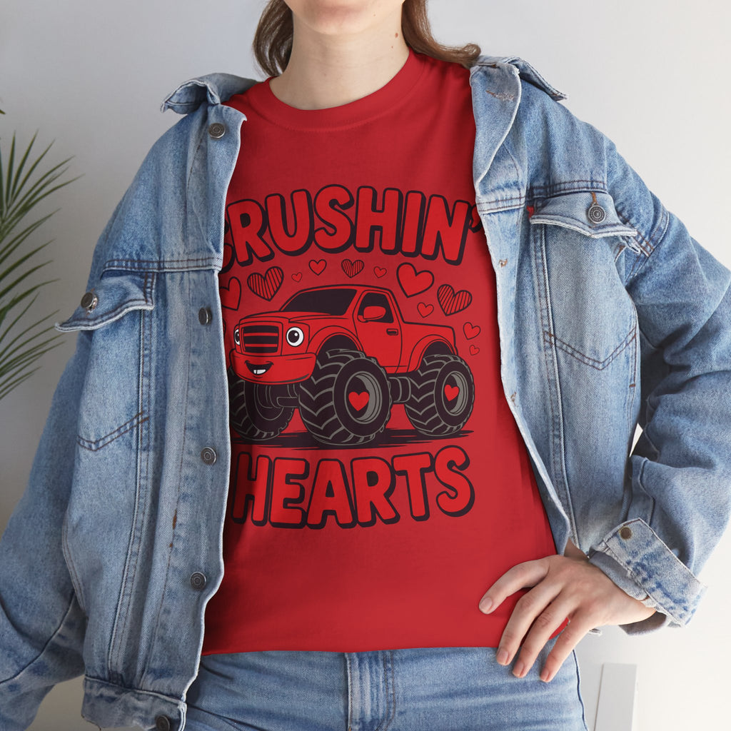 Crushin’ Hearts Valentine Monster Truck Unisex Cotton Tee