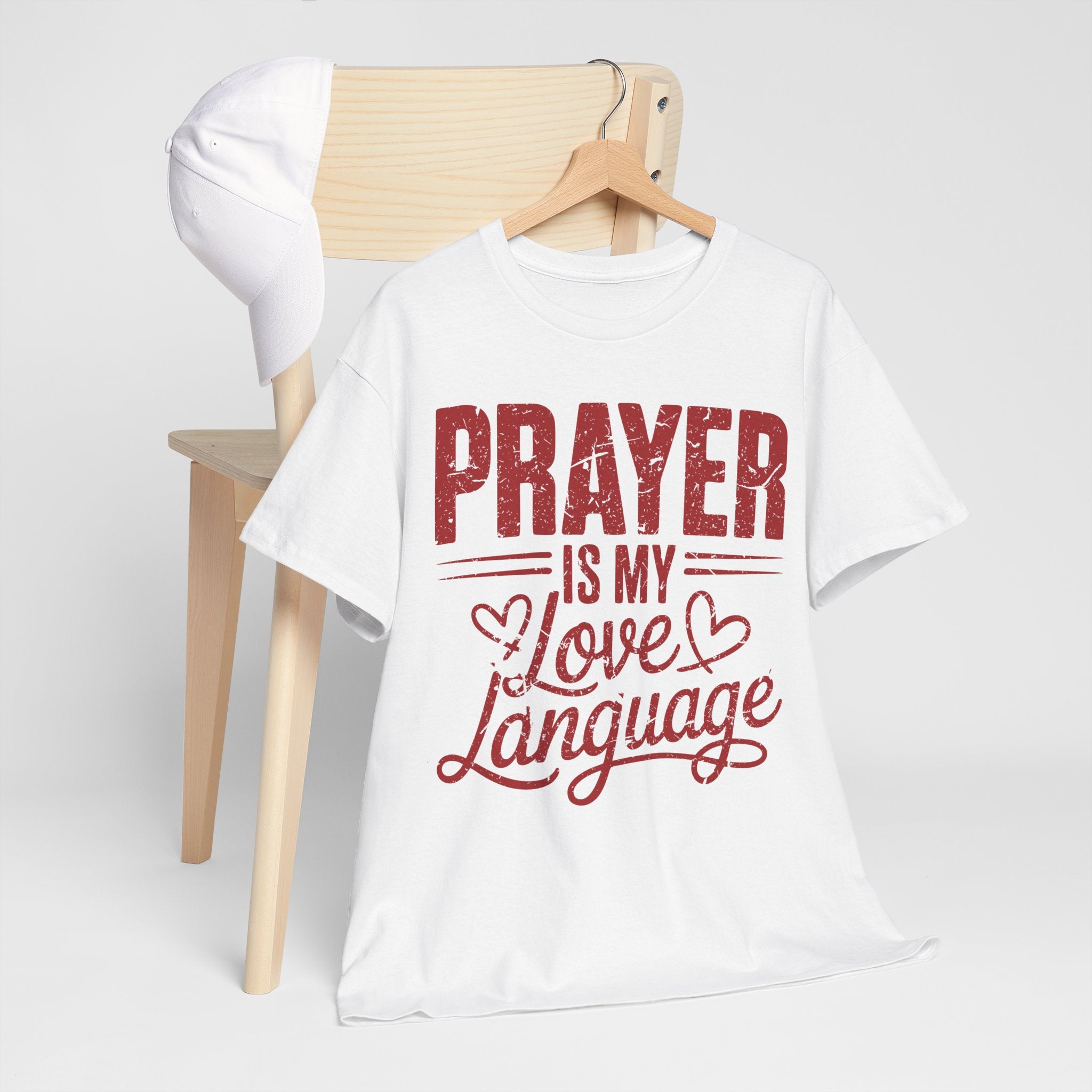 Prayer Is My Love Language T-Shirt — Faith-Inspired Red Hearts Unisex Cotton Tee