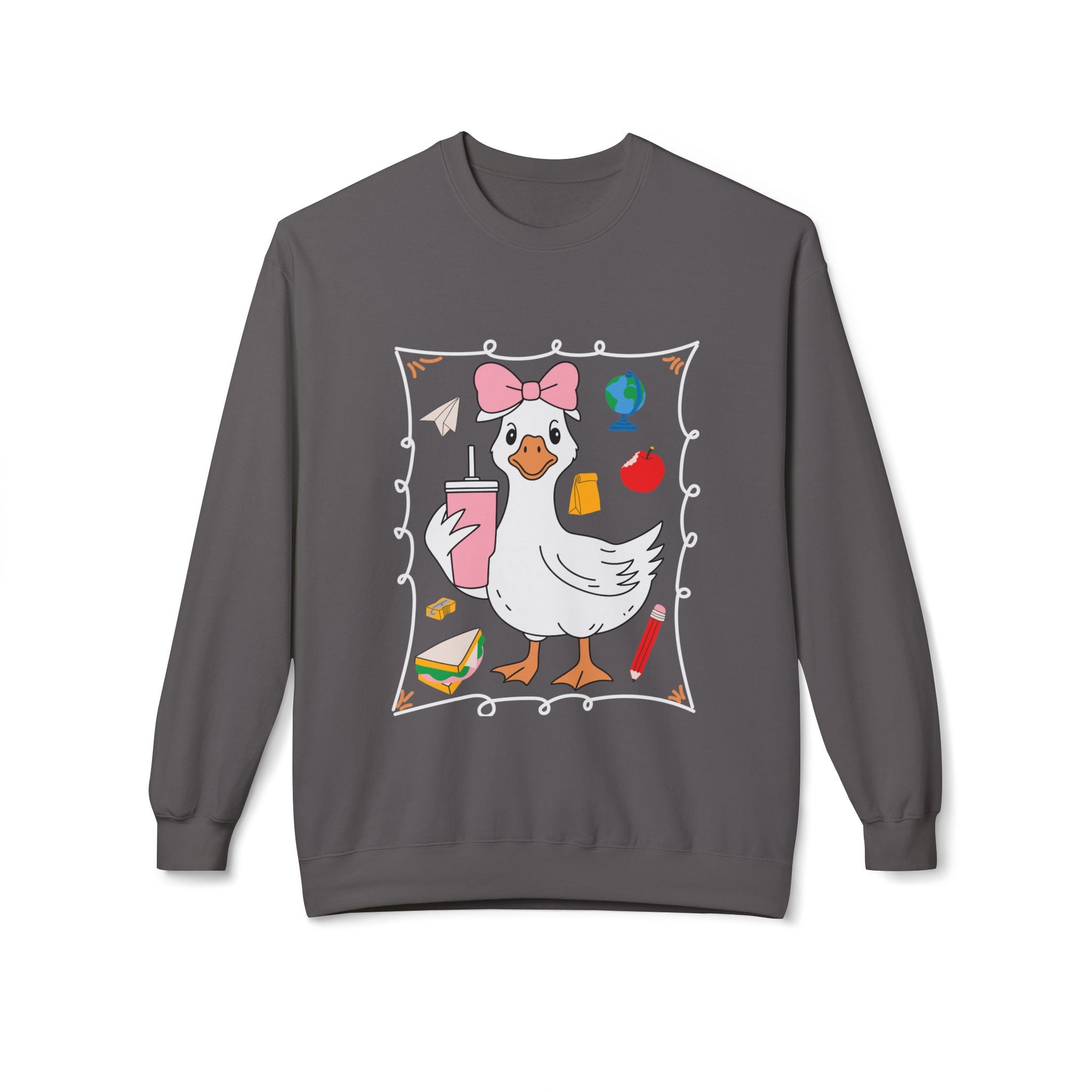 Cute Goose Drinking Fleece Crewneck Sweatshirt- Unisex