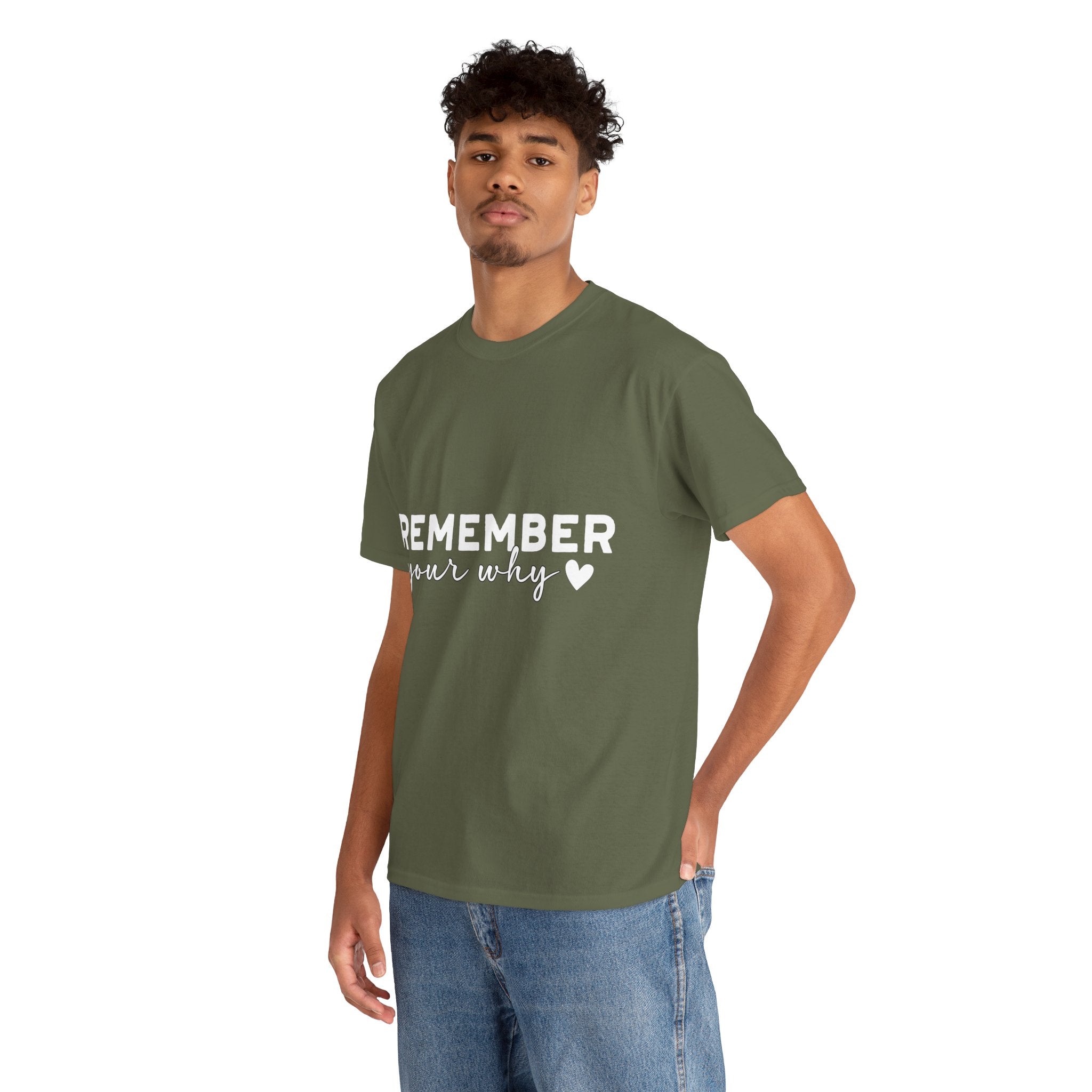 Remember Your Why Tee — Minimalist Heart Motivational Unisex Cotton Tshirt