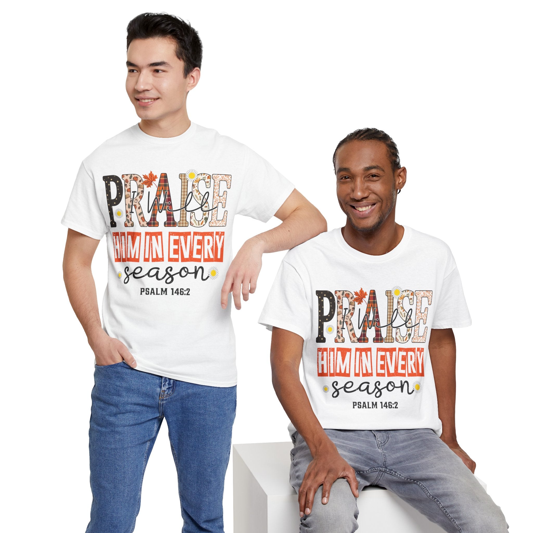 Praise Him In Every Tee — Fall Daisies & Leaf Floral Graphic Unisex Cotton T-Shirt