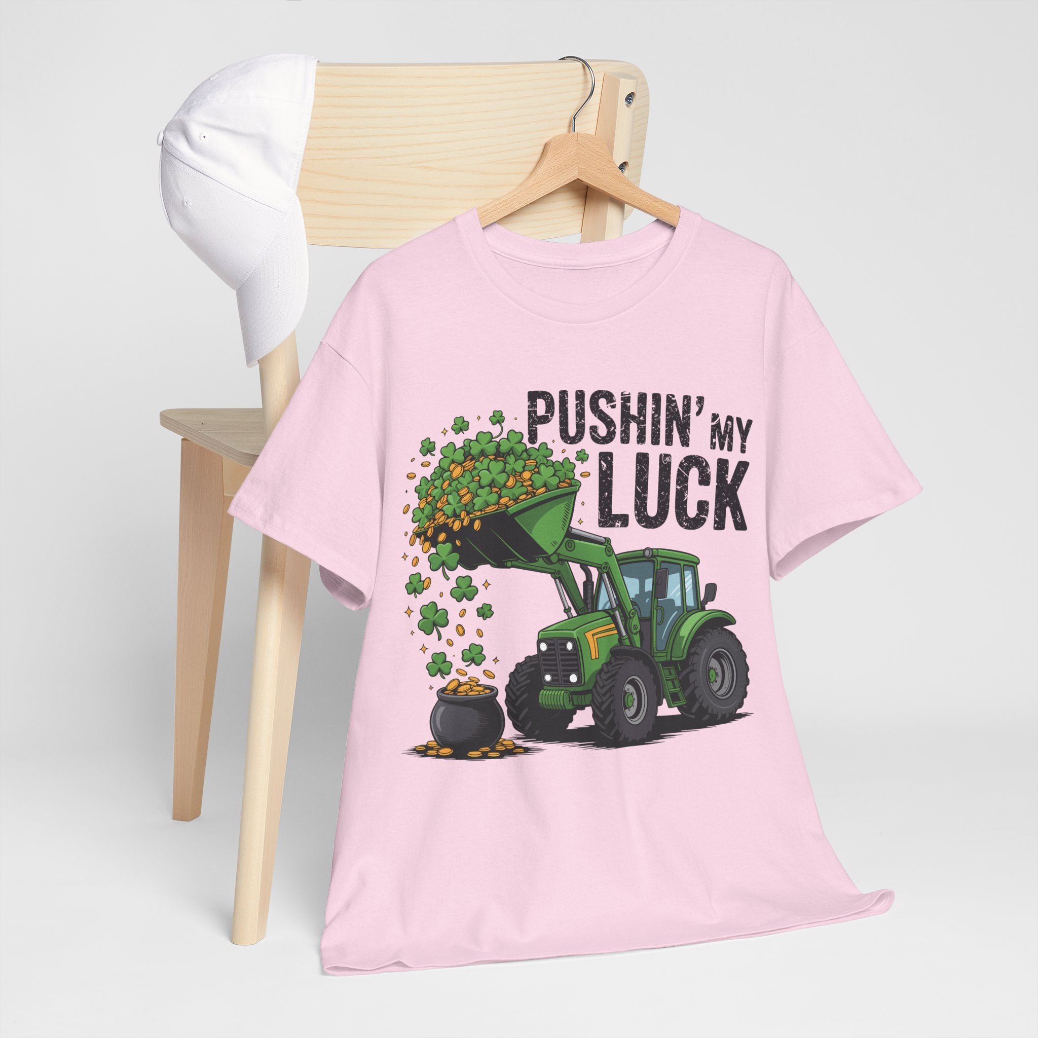 Pushin' My Luck Shamrock Tractor Tee — St. Patrick's Day Unisex Cotton T-Shirt