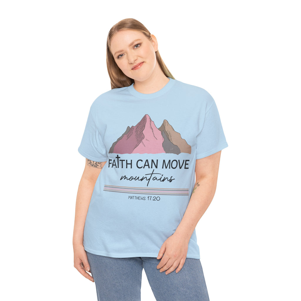 Faith Can Move Mountains Mountain Tee — Pastel Inspirational Christian Unisex Cotton T-Shirt
