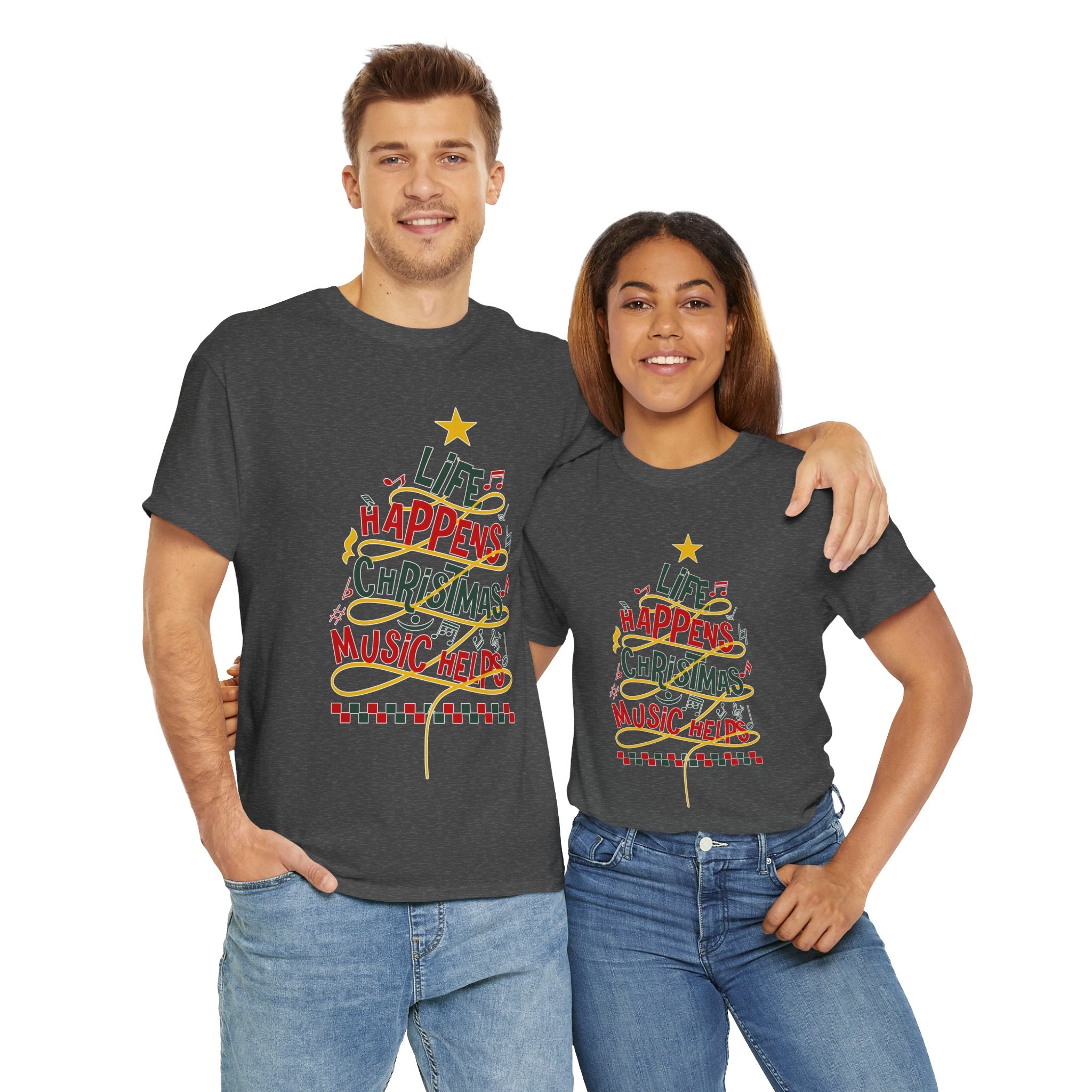 Christmas Tree Words Music Unisex Cotton Tee