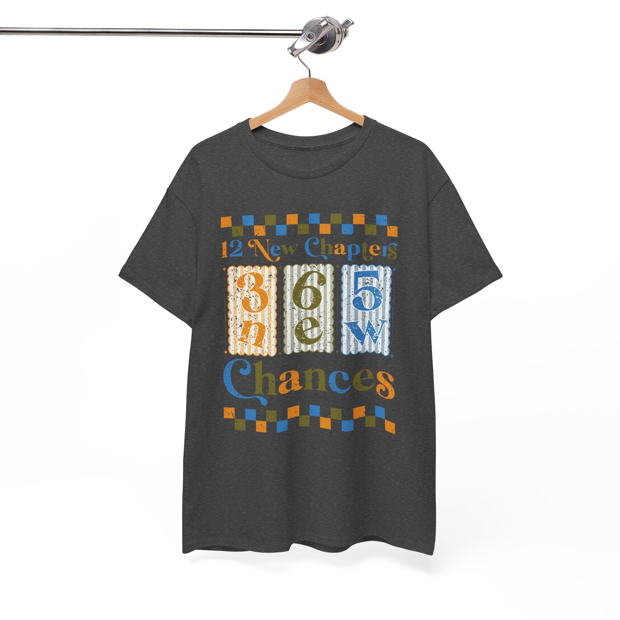 Retro '12 New Chapters, 365 New Chances' T-Shirt — Colorful Distressed Vintage Unisex Cotton Tee