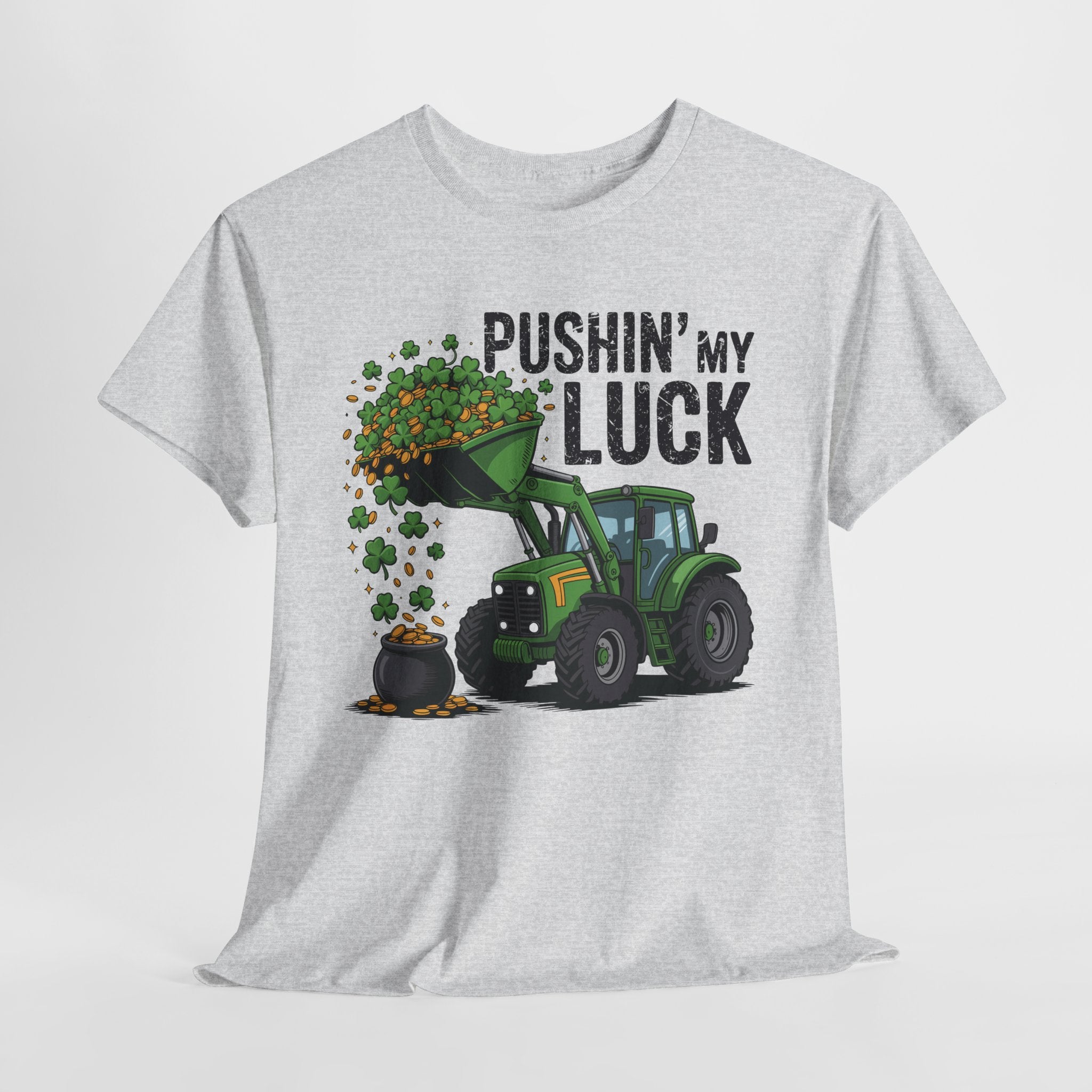 Pushin' My Luck Shamrock Tractor Tee — St. Patrick's Day Unisex Cotton T-Shirt