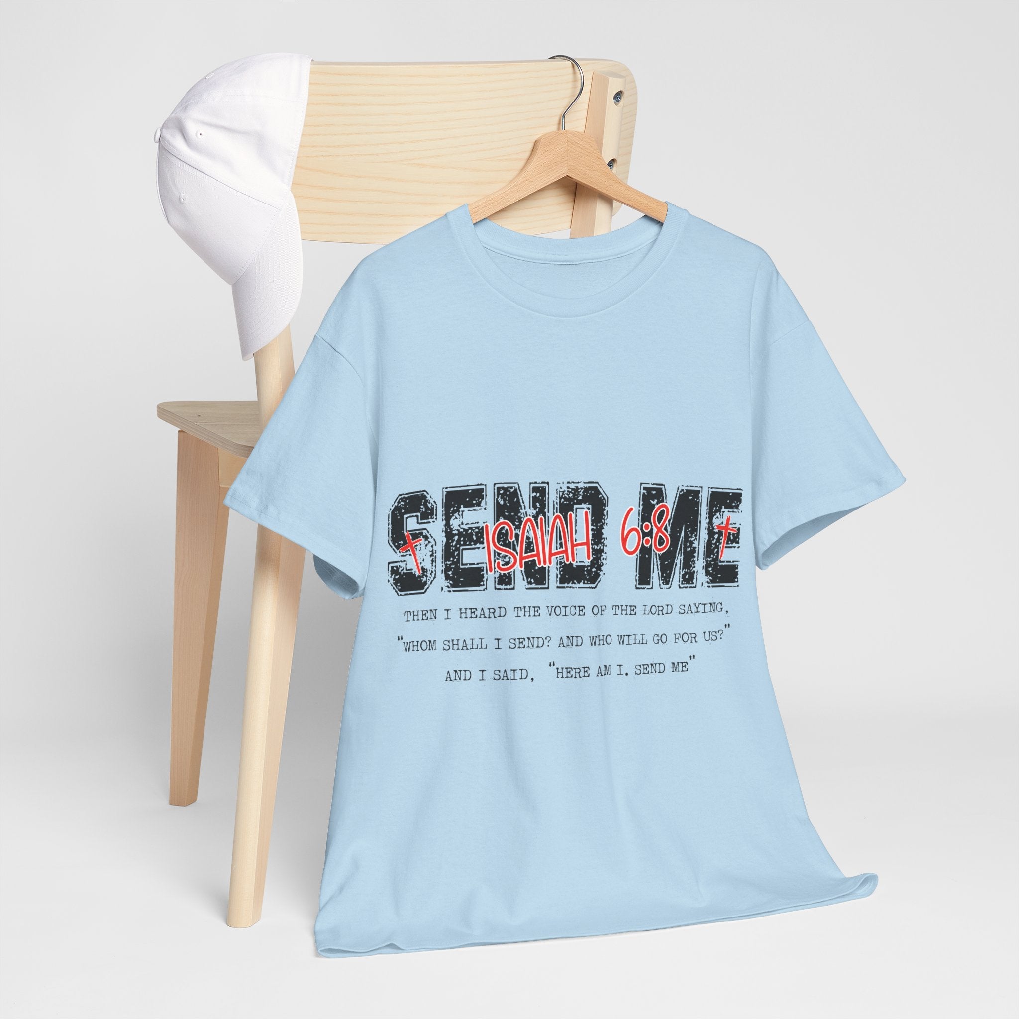 Here I Am Send Me Isaiah 6:8 T-Shirt — Christian Cross Graphic Unisex Cotton Tee