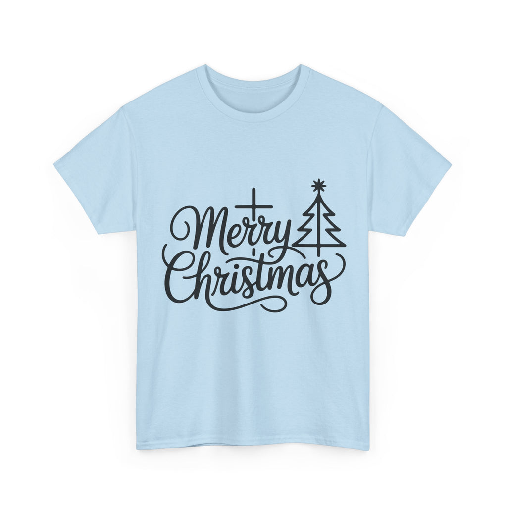 Merry Christmas Script T-Shirt with Cross & Tree(Unisex Cotton Tee)