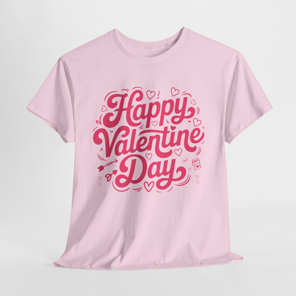 Happy Valentine Day Tee — Pink Heart & Love Icons Valentine's Unisex Cotton Shirt