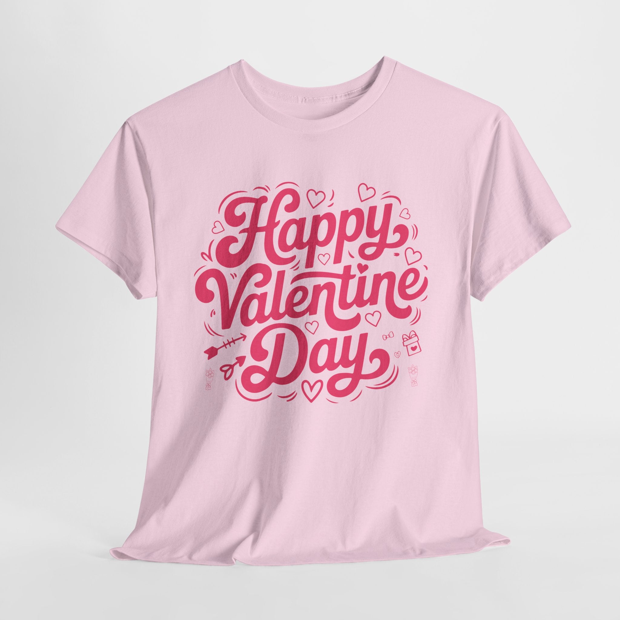 Happy Valentine Day Tee — Pink Heart & Love Icons Valentine's Unisex Cotton Shirt