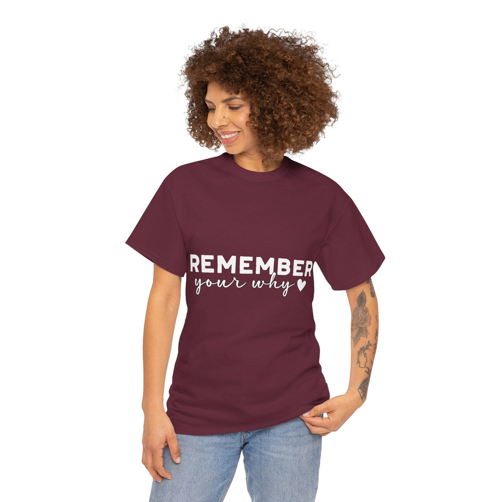 Remember Your Why Tee — Minimalist Heart Motivational Unisex Cotton Tshirt
