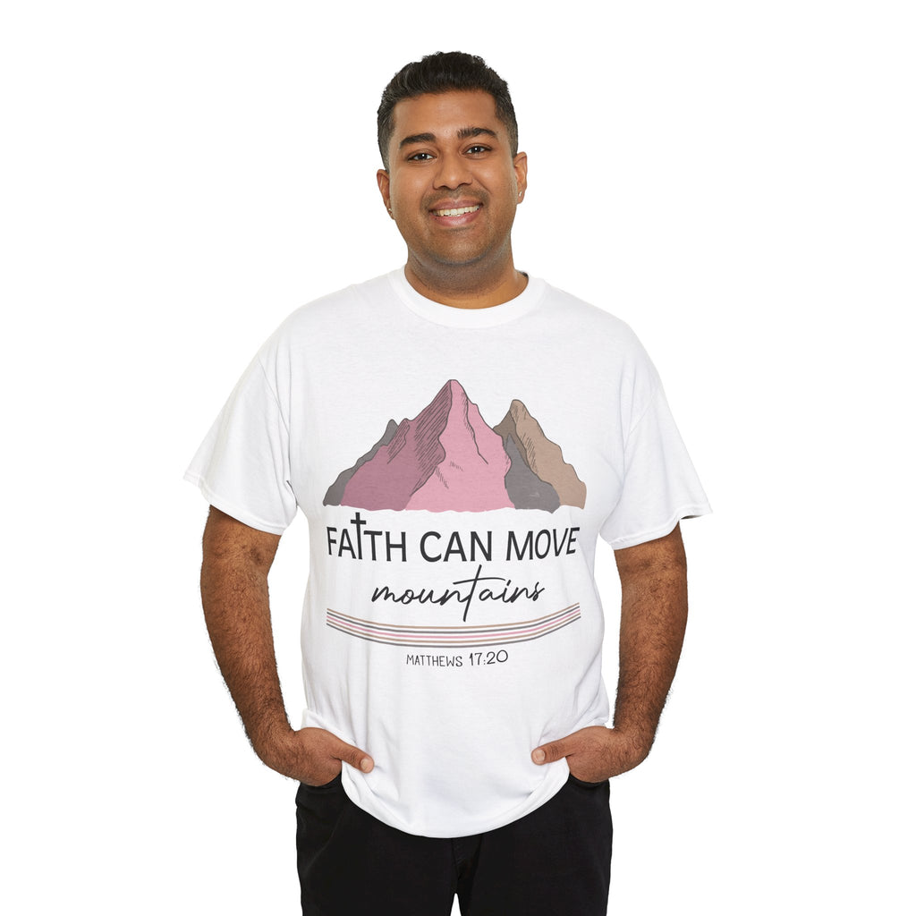Faith Can Move Mountains Mountain Tee — Pastel Inspirational Christian Unisex Cotton T-Shirt