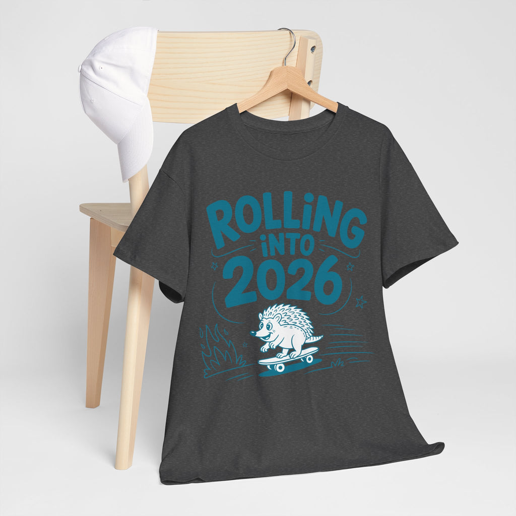 Rolling Into 2026 Hedgehog Skateboard Unisex Cotton Tee
