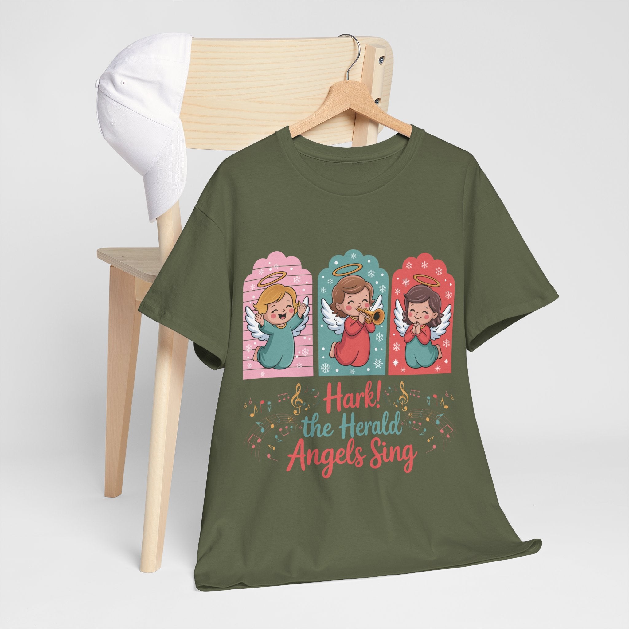 Hark! The Herald Angels Sing Tee — Three Singing Angels Christmas Unisex Cotton T-Shirt