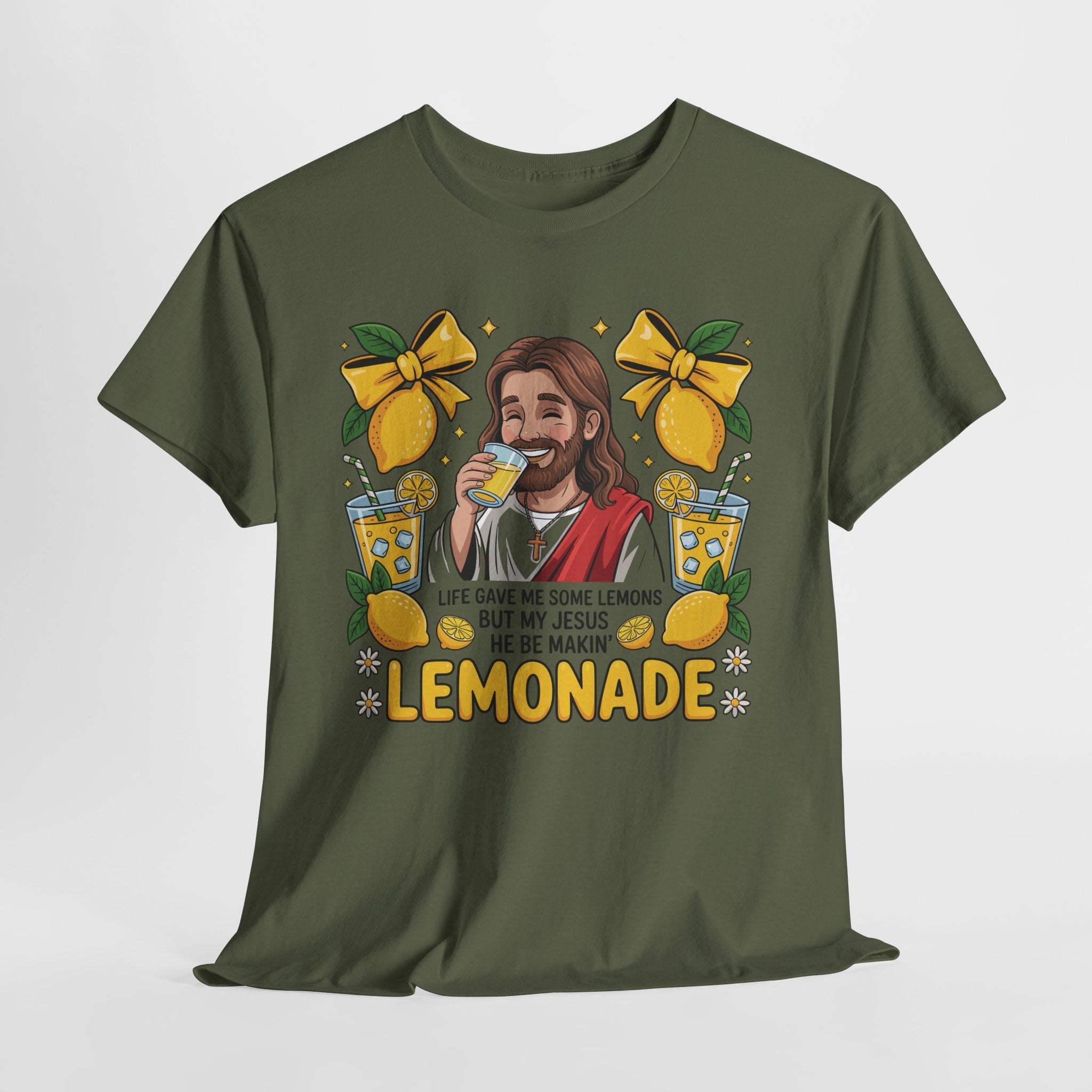 Jesus Drinking Lemonade T-Shirt — "Life Gave Me Some Lemons" Christian Unisex Cotton Tee