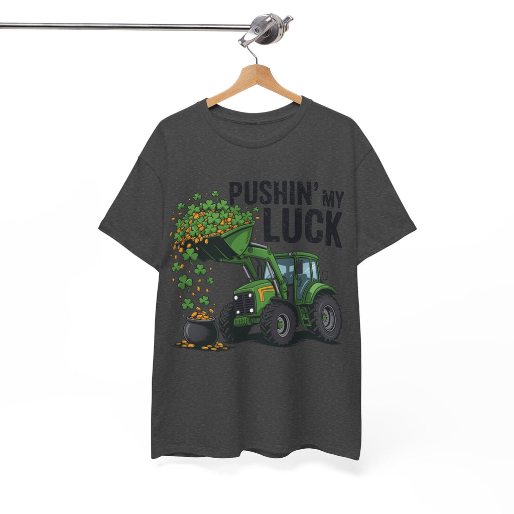 Pushin' My Luck Shamrock Tractor Tee — St. Patrick's Day Unisex Cotton T-Shirt