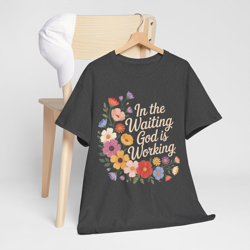 Pastel Floral “In the Waiting God Is Working” Unisex Cotton T-Shirt