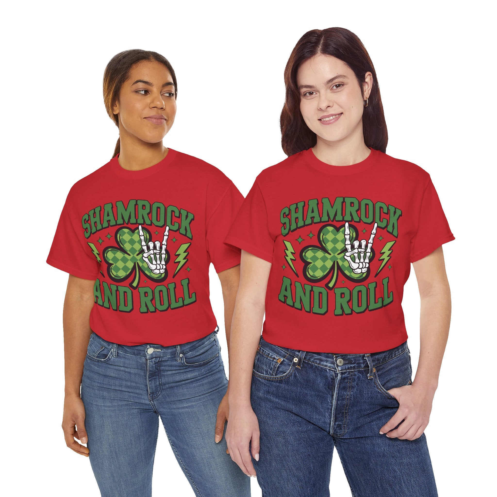 Shamrock and Roll Tee — Skeleton Hand & Lightning St. Patrick’s Rock Unisex Cotton Shirt