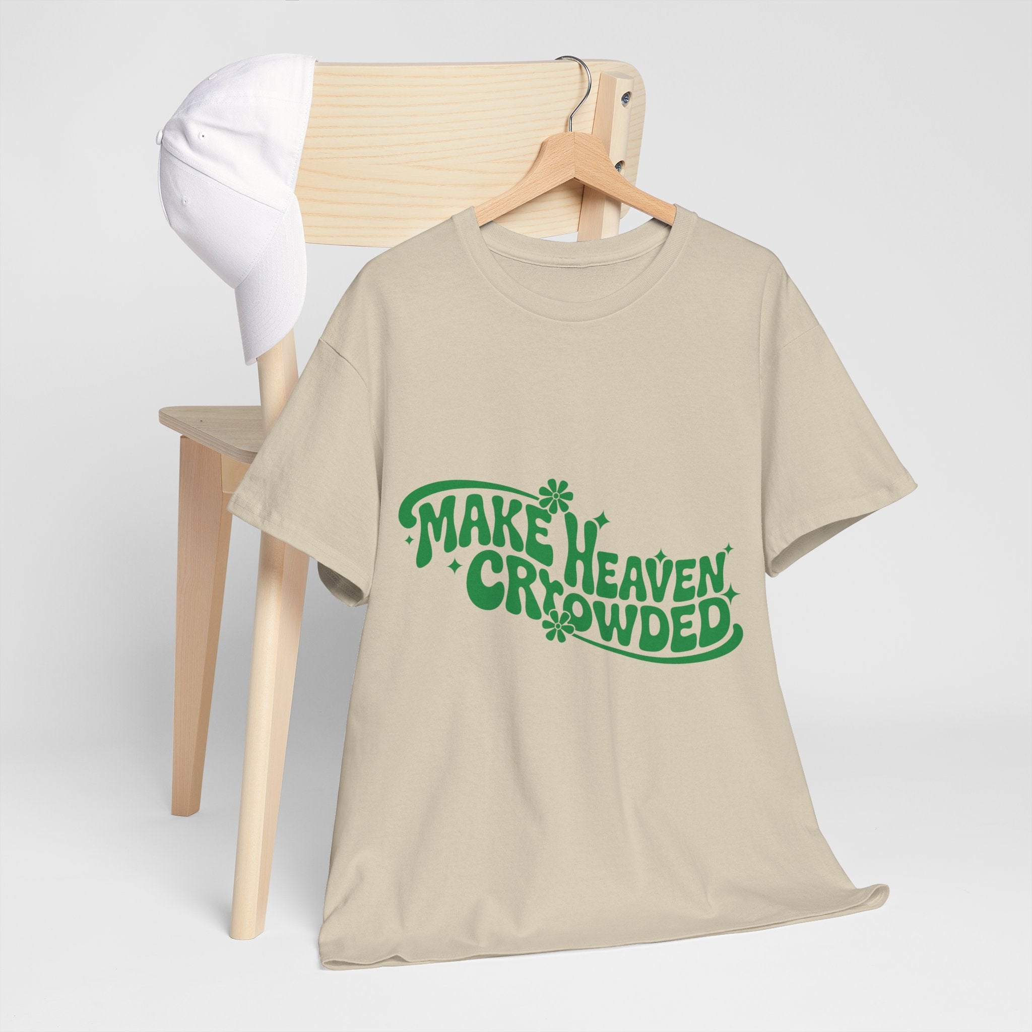 Make Heaven Crowded Retro Floral Christian Unisex Cotton T-Shirt
