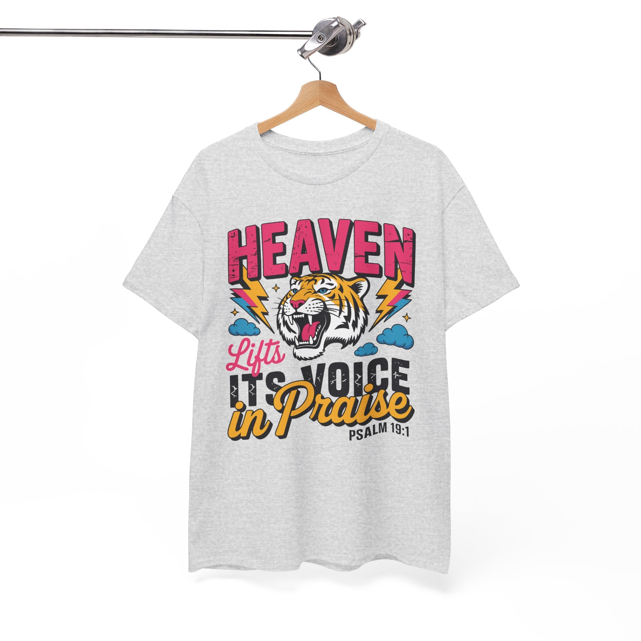 Psalm 19:1 Tiger Praise T-Shirt — Bold Christian Roaring Tiger Graphic.Unisex Cotton Tee