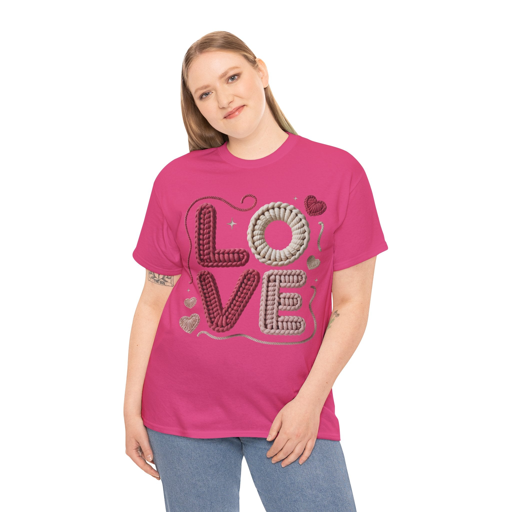 LOVE Faux Yarn Heart Unisex Cotton Tee
