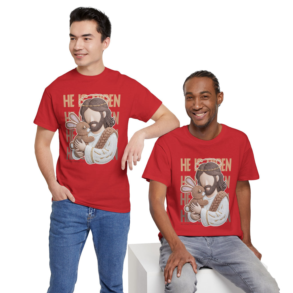 He Is Risen Matthew 28:6 Jesus With Lamb Unisex Cotton T-Shirt