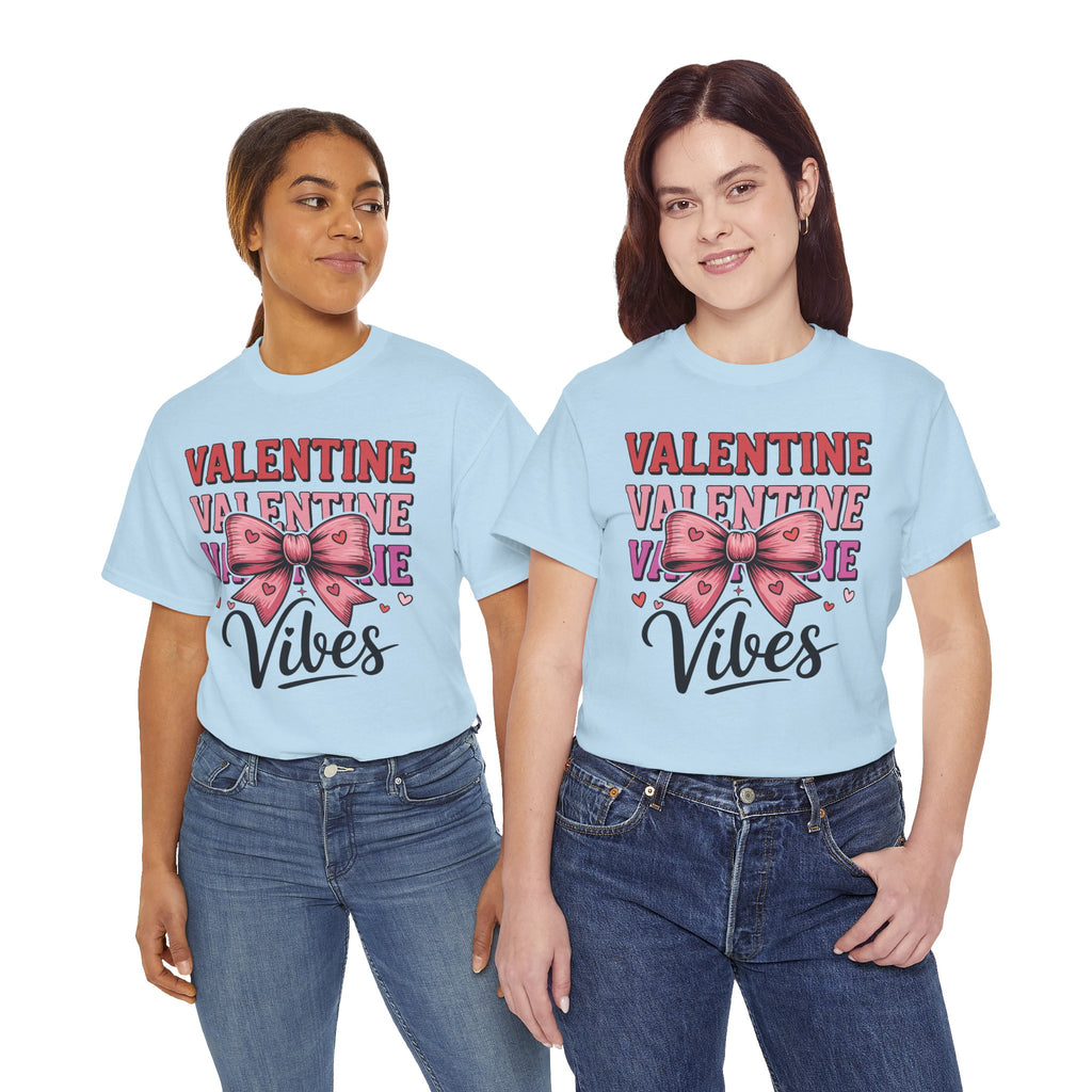 Valentine Vibes T-Shirt — Pink Bow Heart Graphic Unisex Cotton Tee