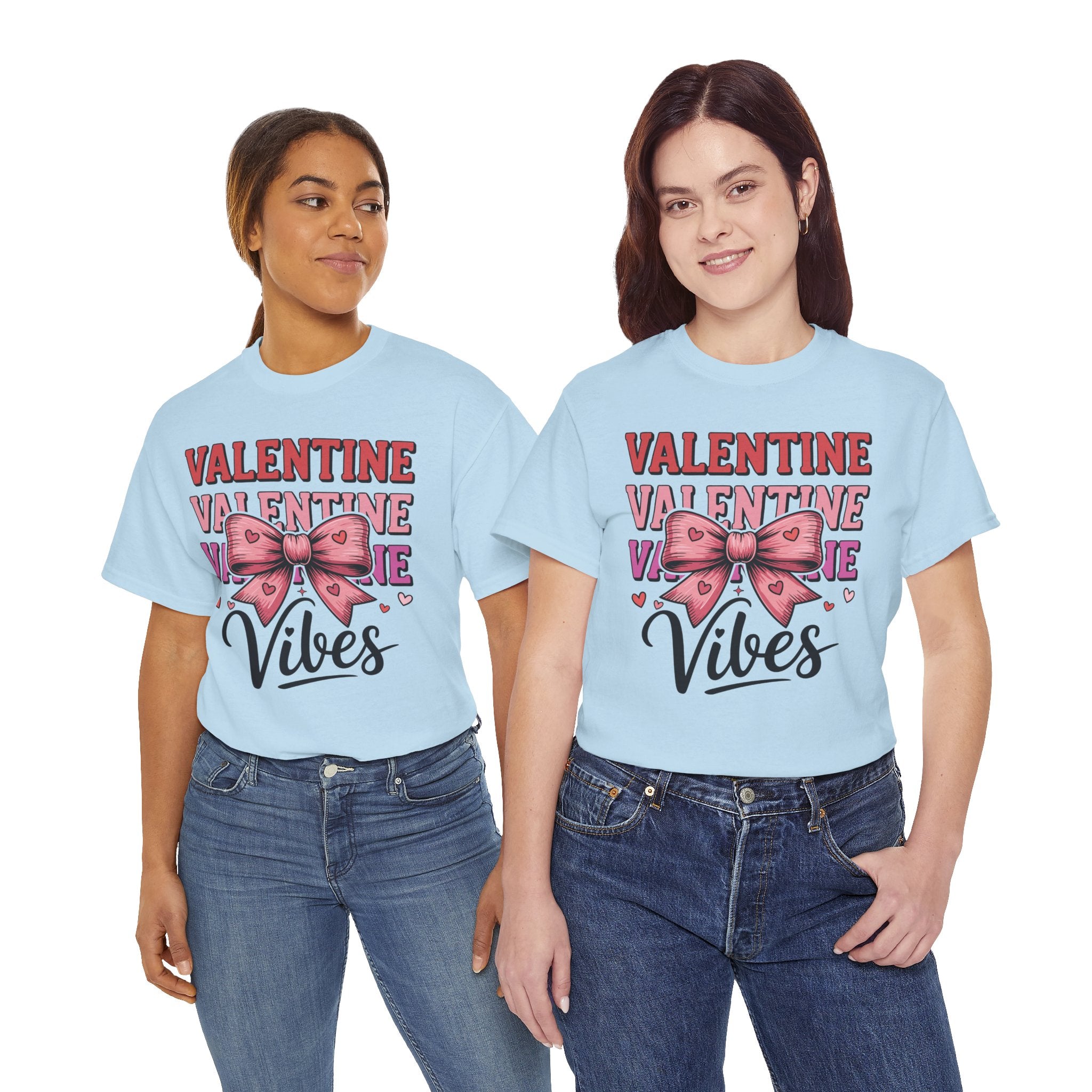 Valentine Vibes T-Shirt — Pink Bow Heart Graphic Unisex Cotton Tee