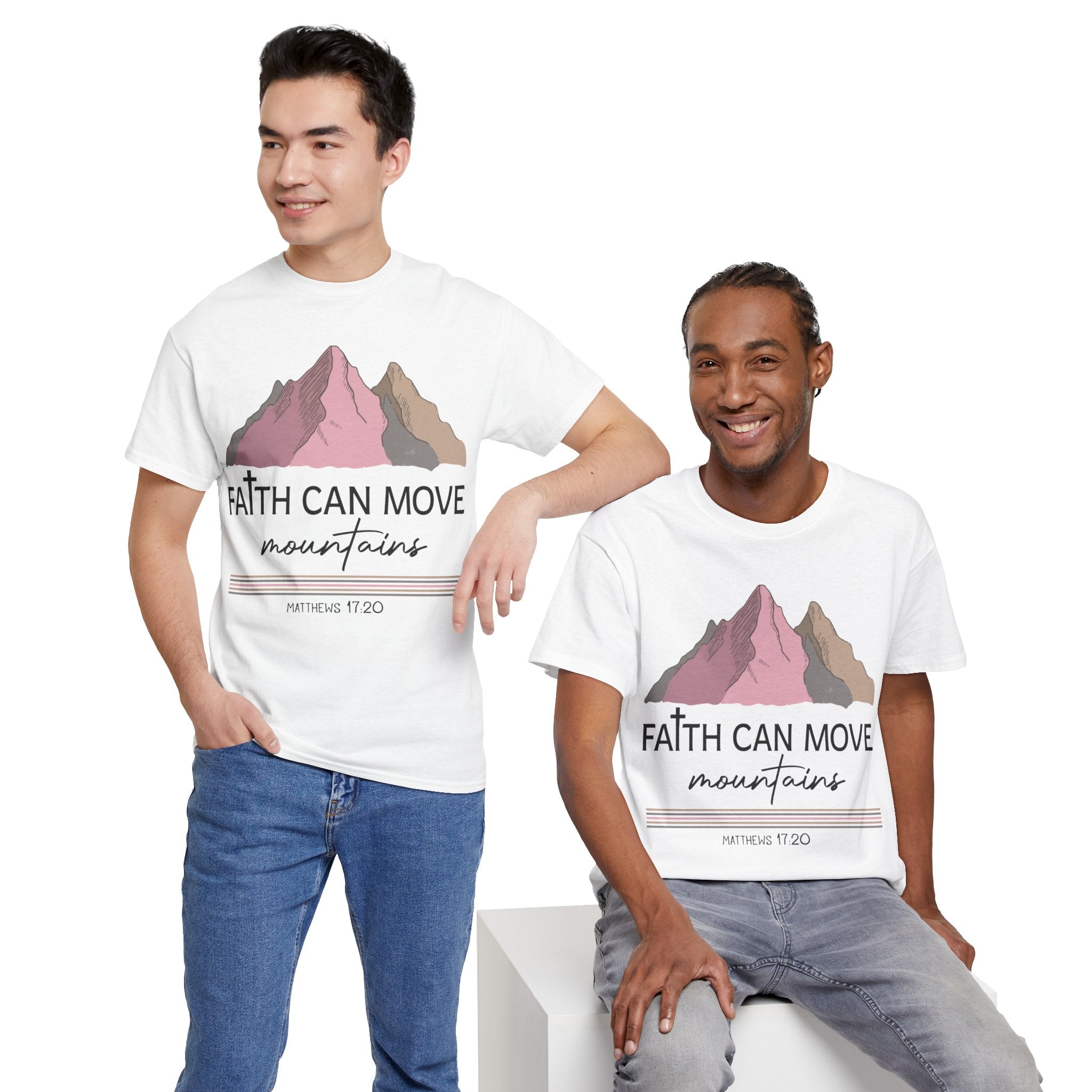 Faith Can Move Mountains Mountain Tee — Pastel Inspirational Christian Unisex Cotton T-Shirt