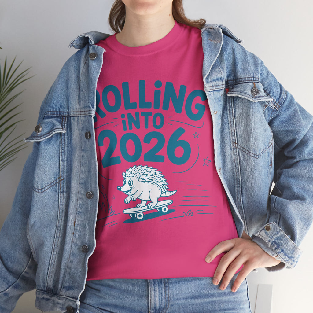 Rolling Into 2026 Hedgehog Skateboard Unisex Cotton Tee
