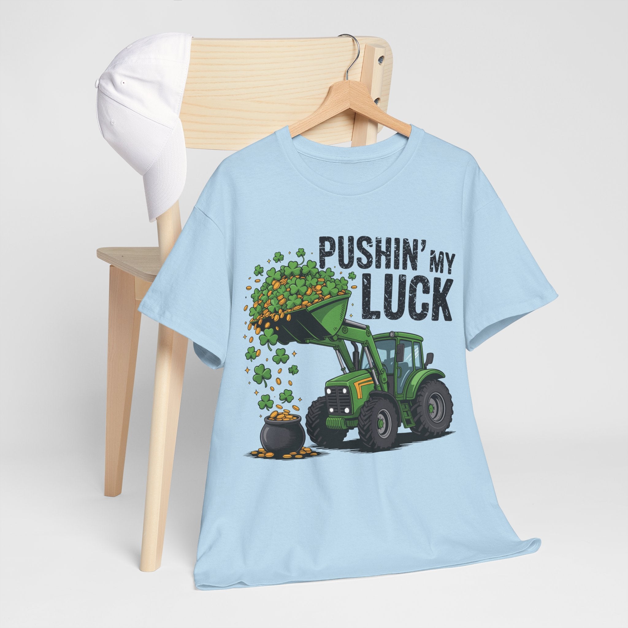 Pushin' My Luck Shamrock Tractor Tee — St. Patrick's Day Unisex Cotton T-Shirt