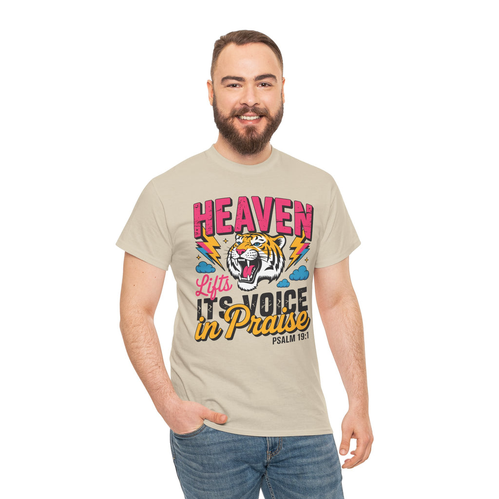 Psalm 19:1 Tiger Praise T-Shirt — Bold Christian Roaring Tiger Graphic.Unisex Cotton Tee