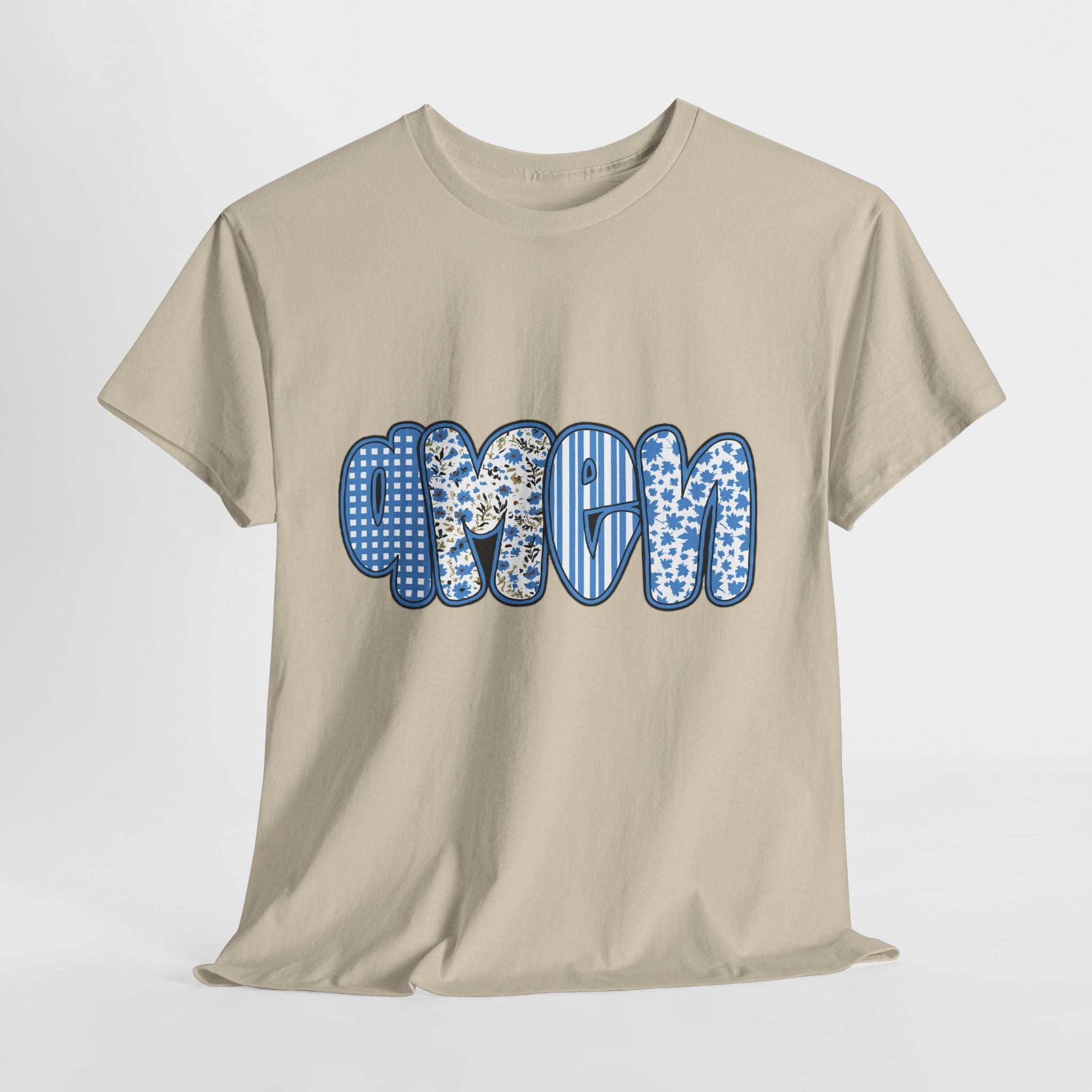 Amen Blue Floral Tee — Decorative Floral Lettering Christian Shirt Unisex Cotton Tee