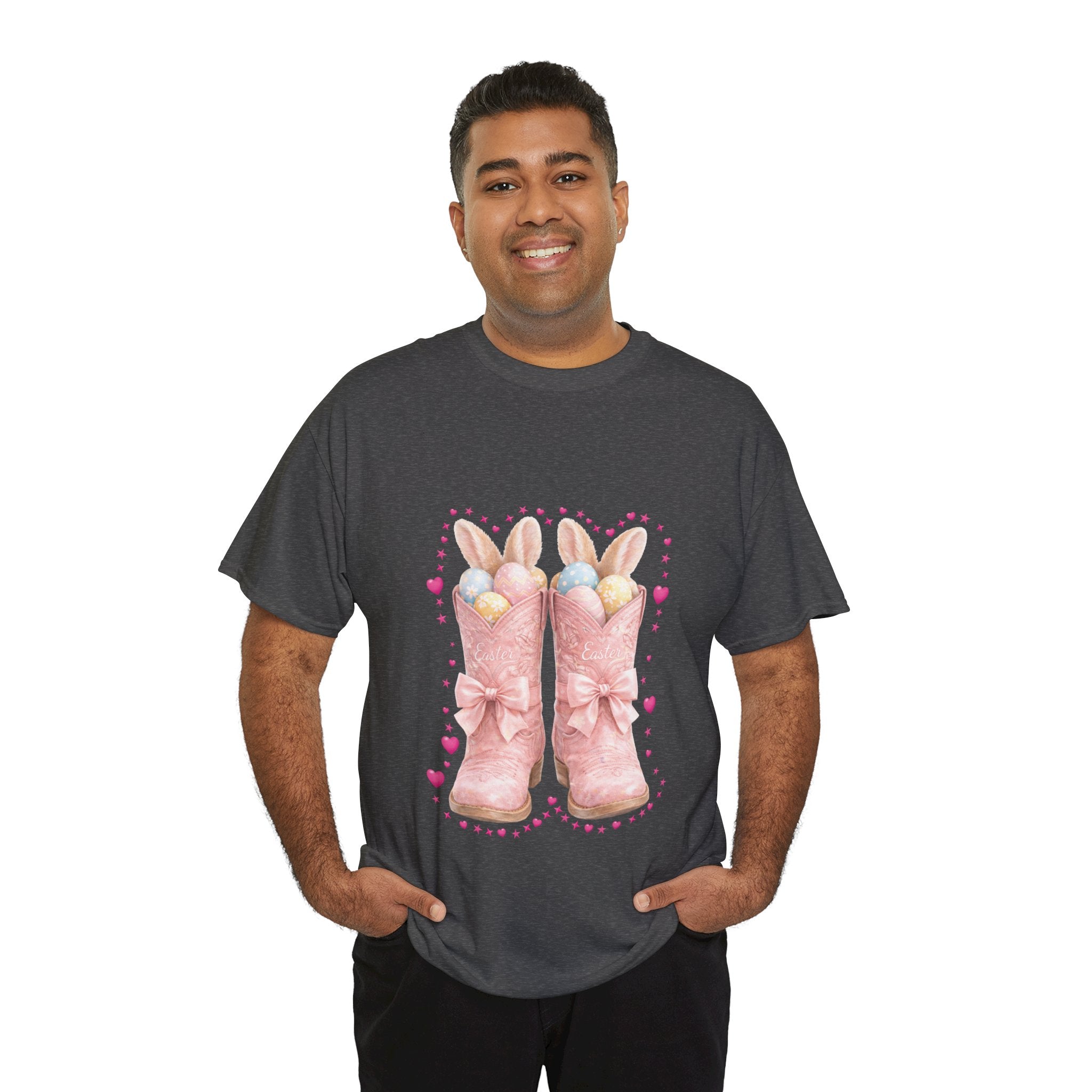 Easter Pink Western Boots Tee — Pastel Bunny Eggs & Bows Unisex Cotton Tee