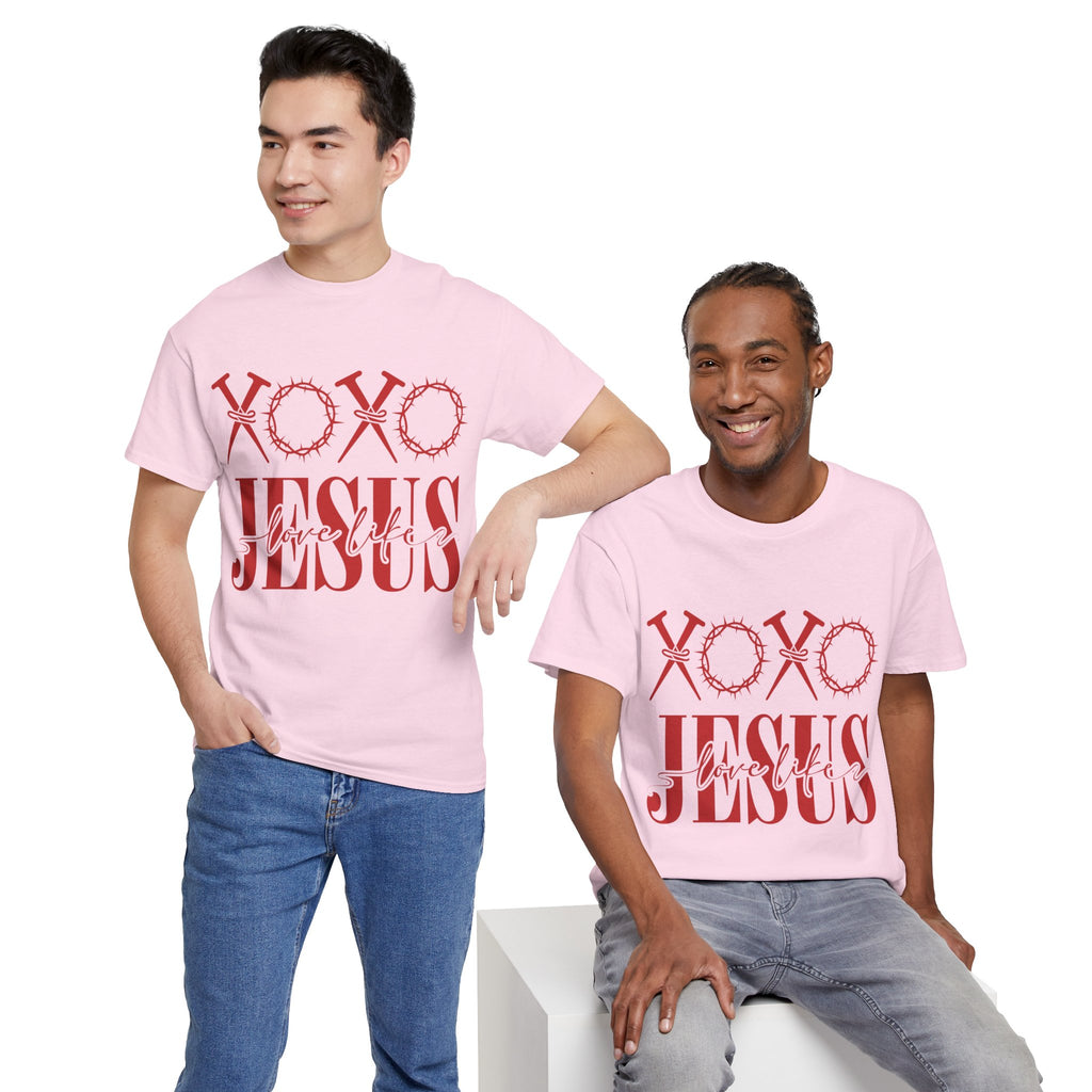 Christian Valentine T-Shirt — "XOXO Jesus Love Life" Nails & Thorn Crown Design Unisex Cotton Tee