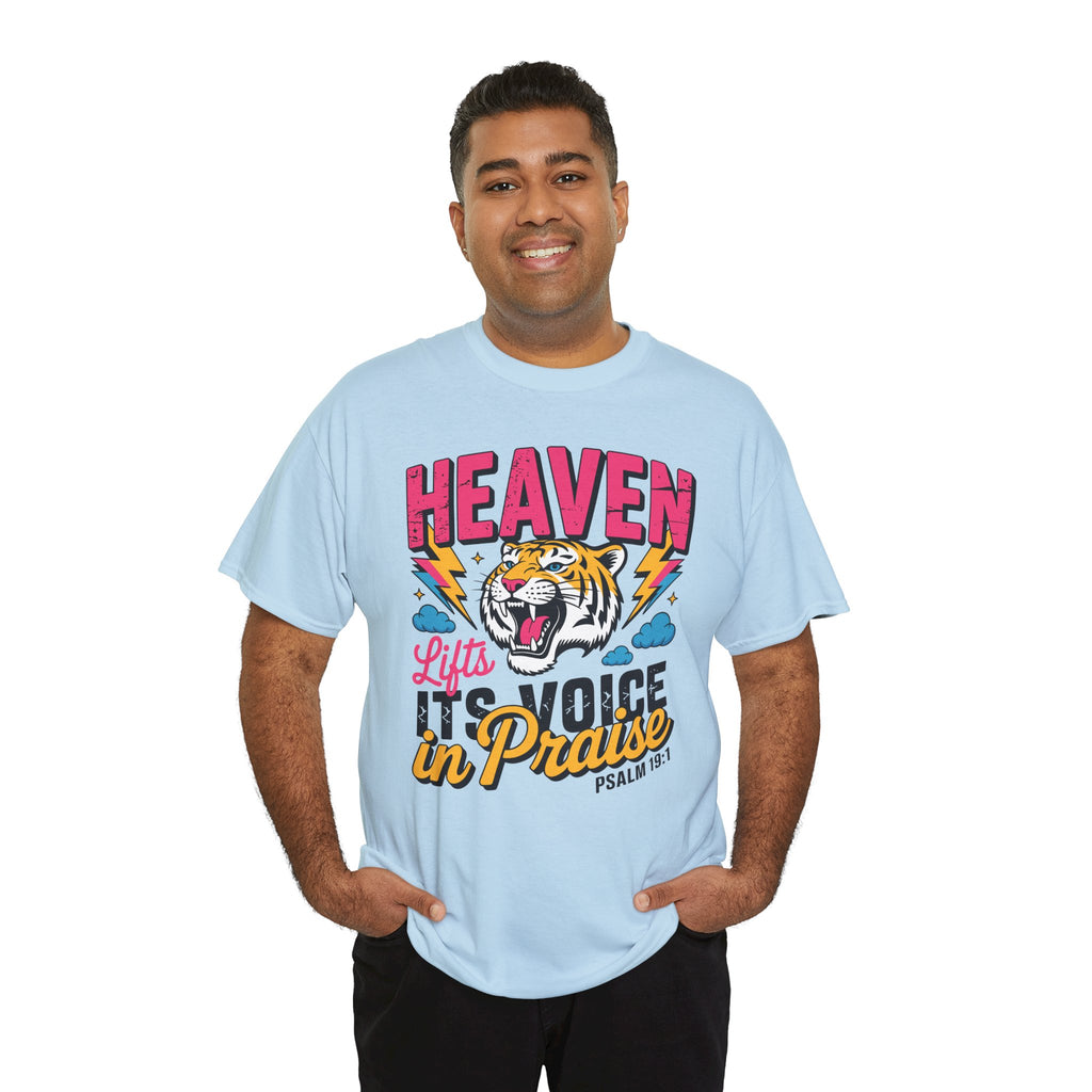 Psalm 19:1 Tiger Praise T-Shirt — Bold Christian Roaring Tiger Graphic.Unisex Cotton Tee