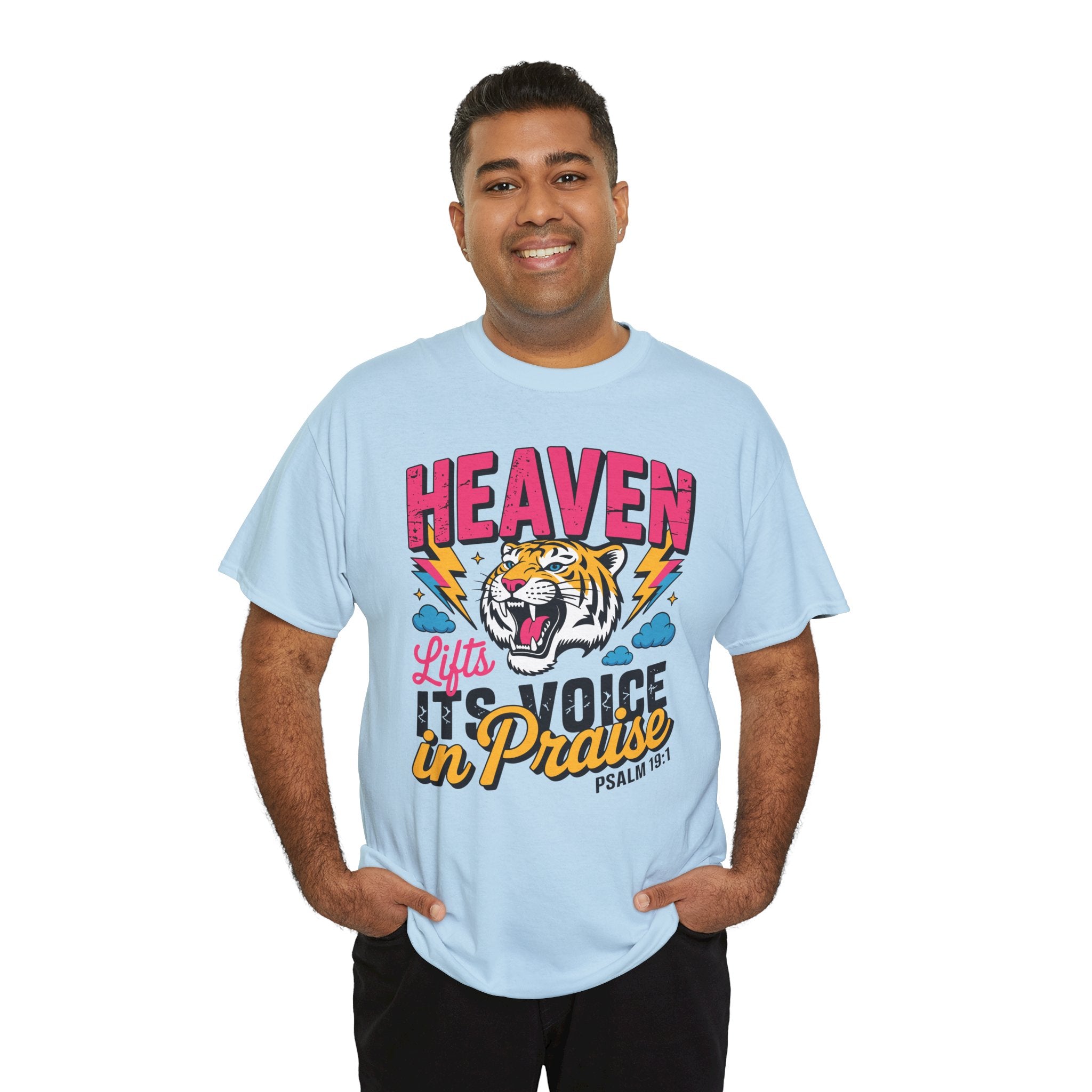 Psalm 19:1 Tiger Praise T-Shirt — Bold Christian Roaring Tiger Graphic.Unisex Cotton Tee