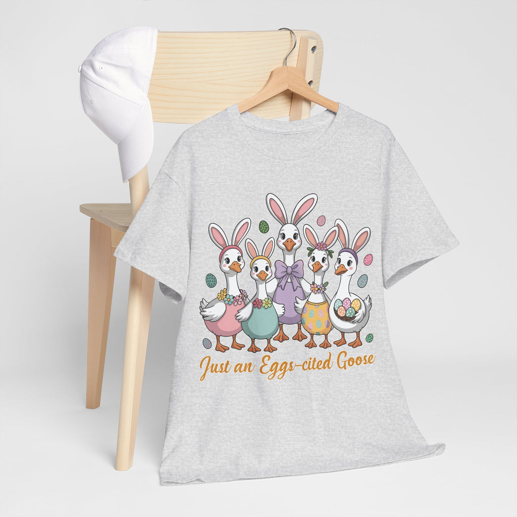 Just an Eggs-cited Goose Easter Tee — Funny Geese in Bunny Ears Unisex Cotton Tee