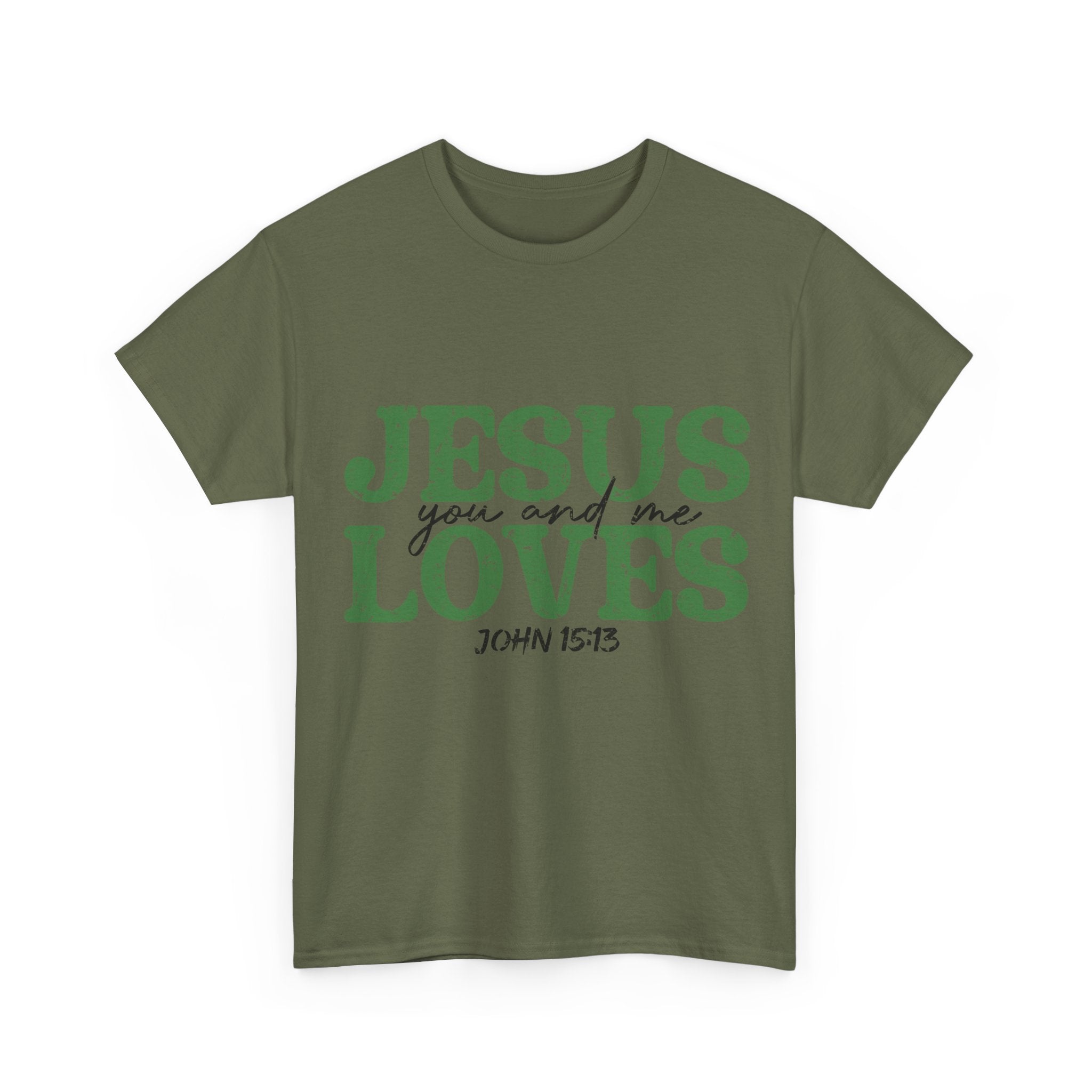 Jesus Loves Vintage Tee — Green Retro Christian Unisex Cotton T-Shirt