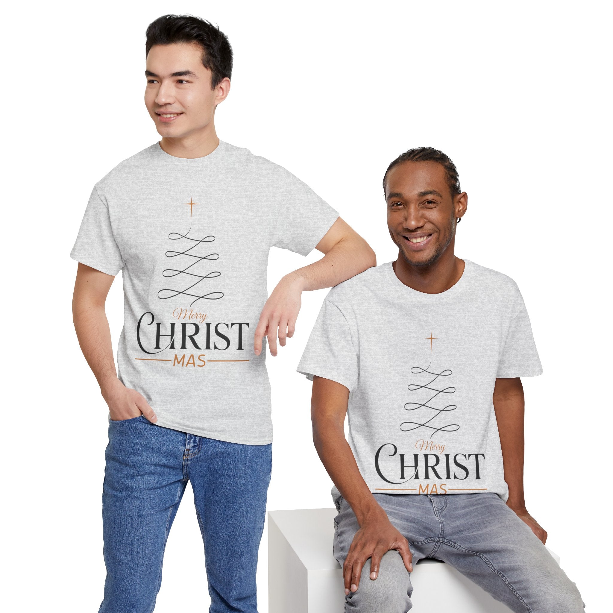 Merry Christmas Gold Cross Tree Unisex Cotton Tee