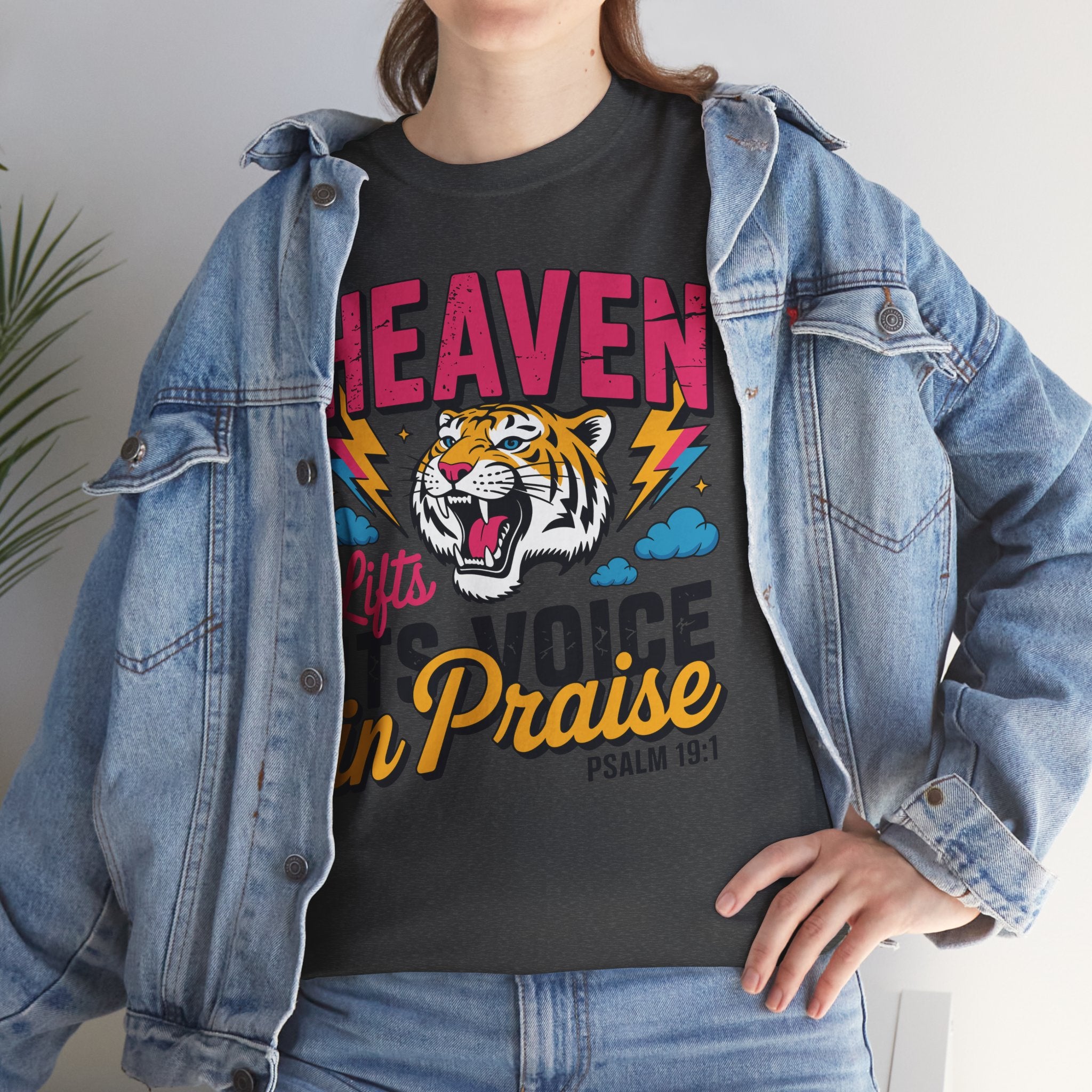 Psalm 19:1 Tiger Praise T-Shirt — Bold Christian Roaring Tiger Graphic.Unisex Cotton Tee