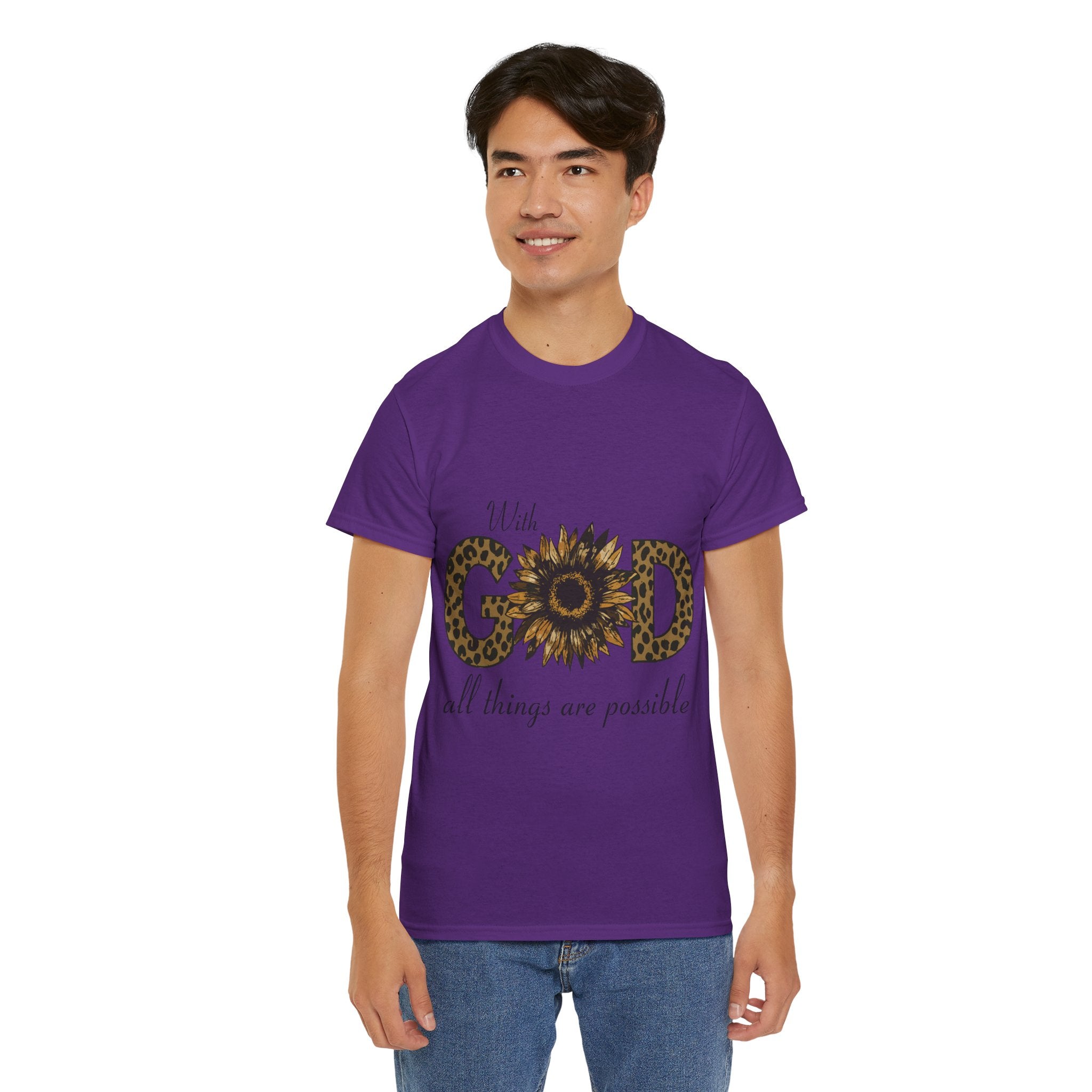 GOD Leopard Print Sunflower Unisex Cotton Tee