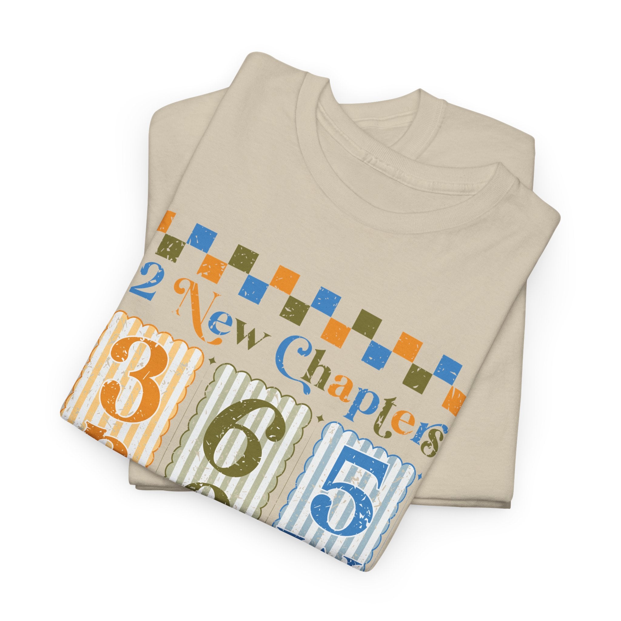 Retro '12 New Chapters, 365 New Chances' T-Shirt — Colorful Distressed Vintage Unisex Cotton Tee