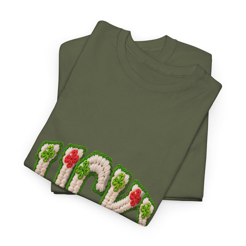 Lucky Crochet Clover T-Shirt — Faux-Yarn Embroidered St. Patrick’s Unisex Cotton Tee